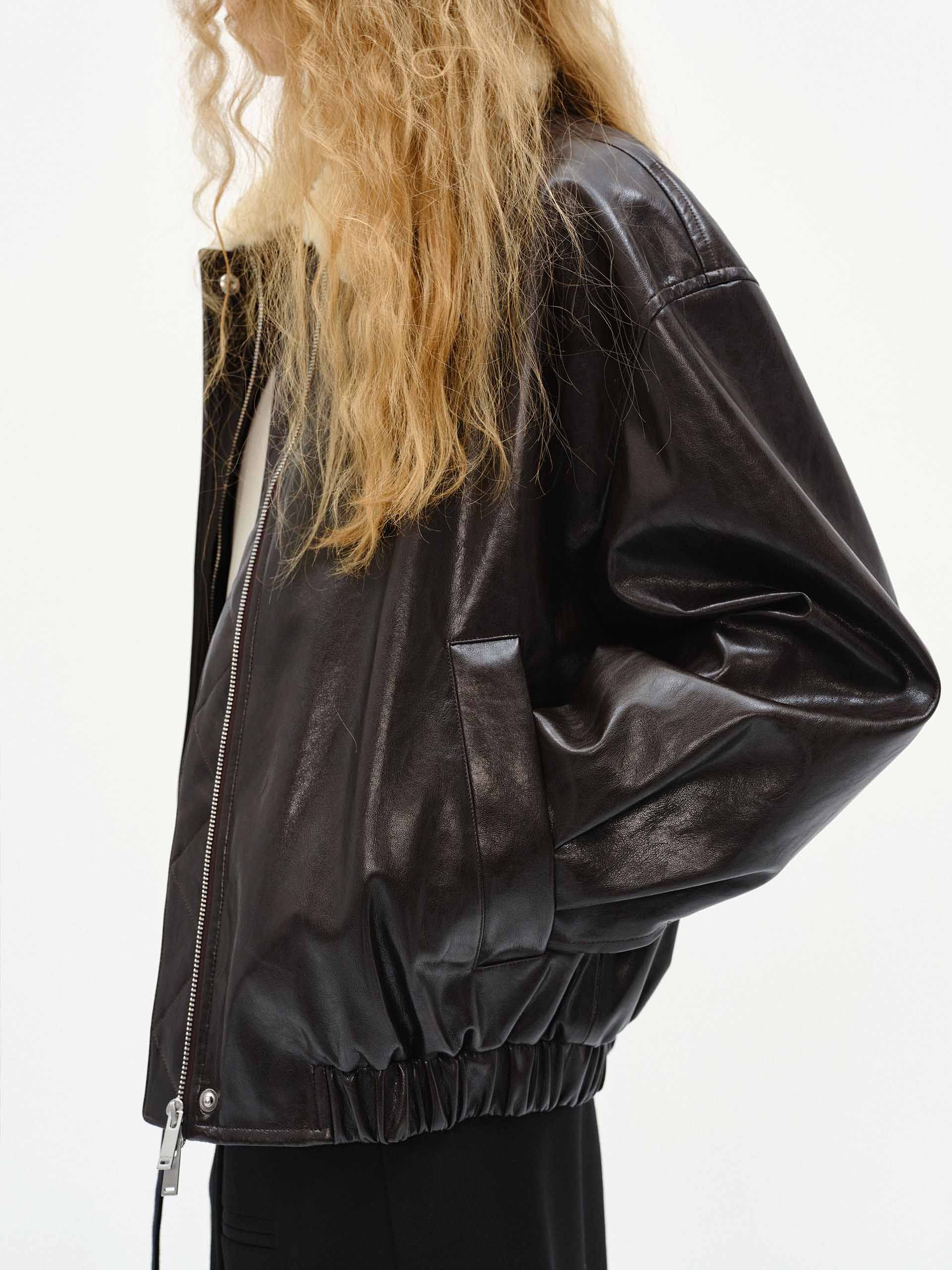 Fur Collar Leather Coat - Image 3