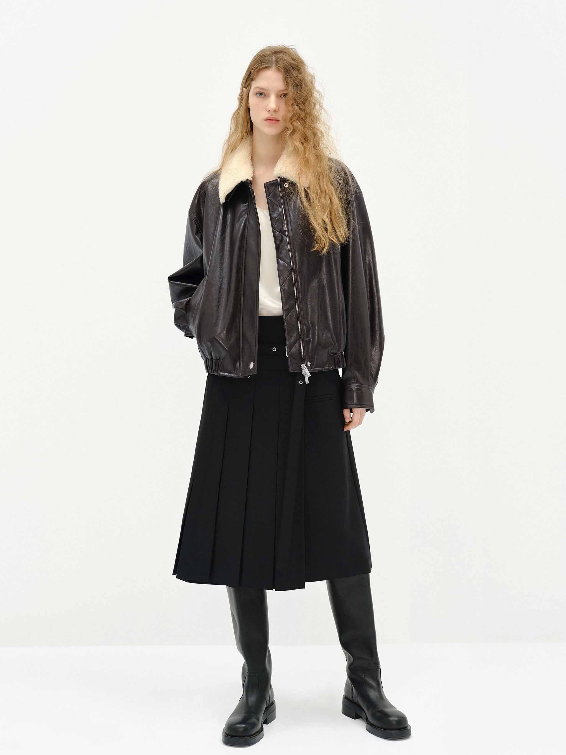 Fur Collar Leather Coat - Image 6