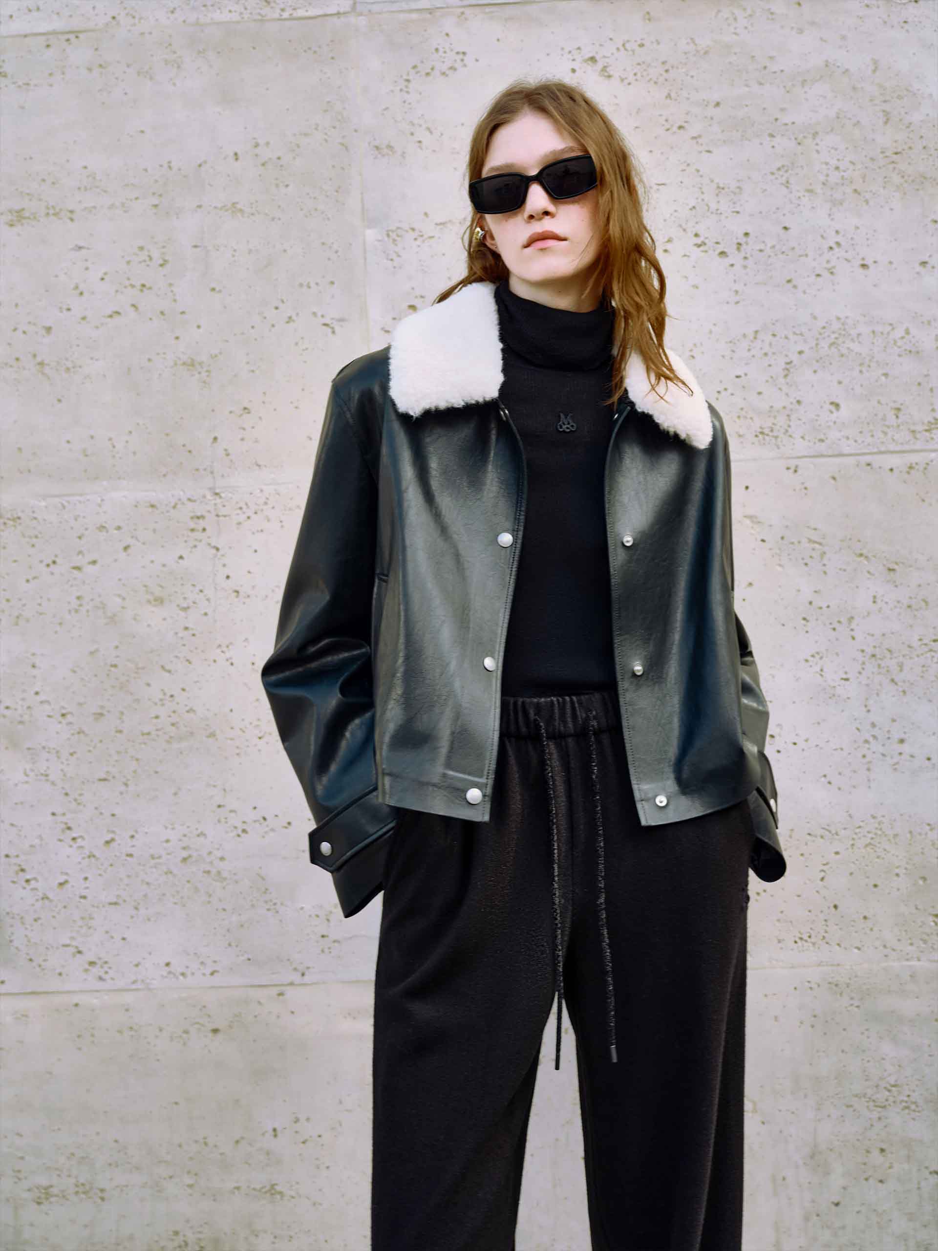 Fur Collar Leather Coat - Image 3