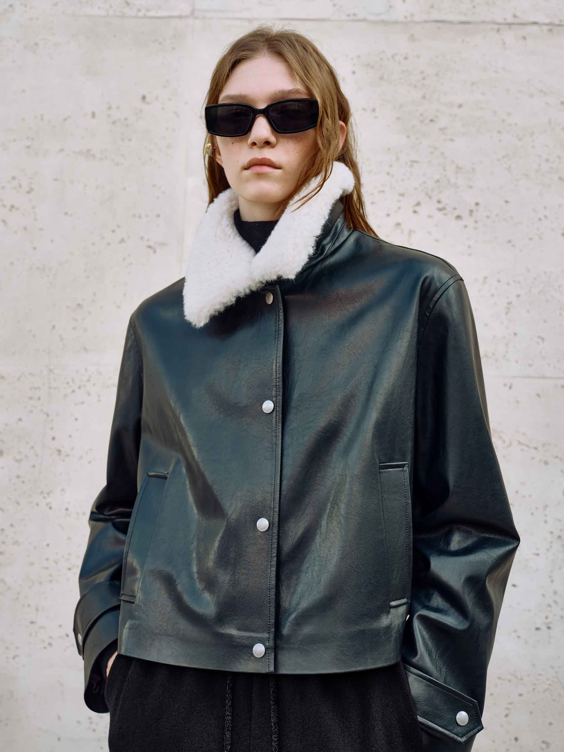 Fur Collar Leather Coat - Image 6