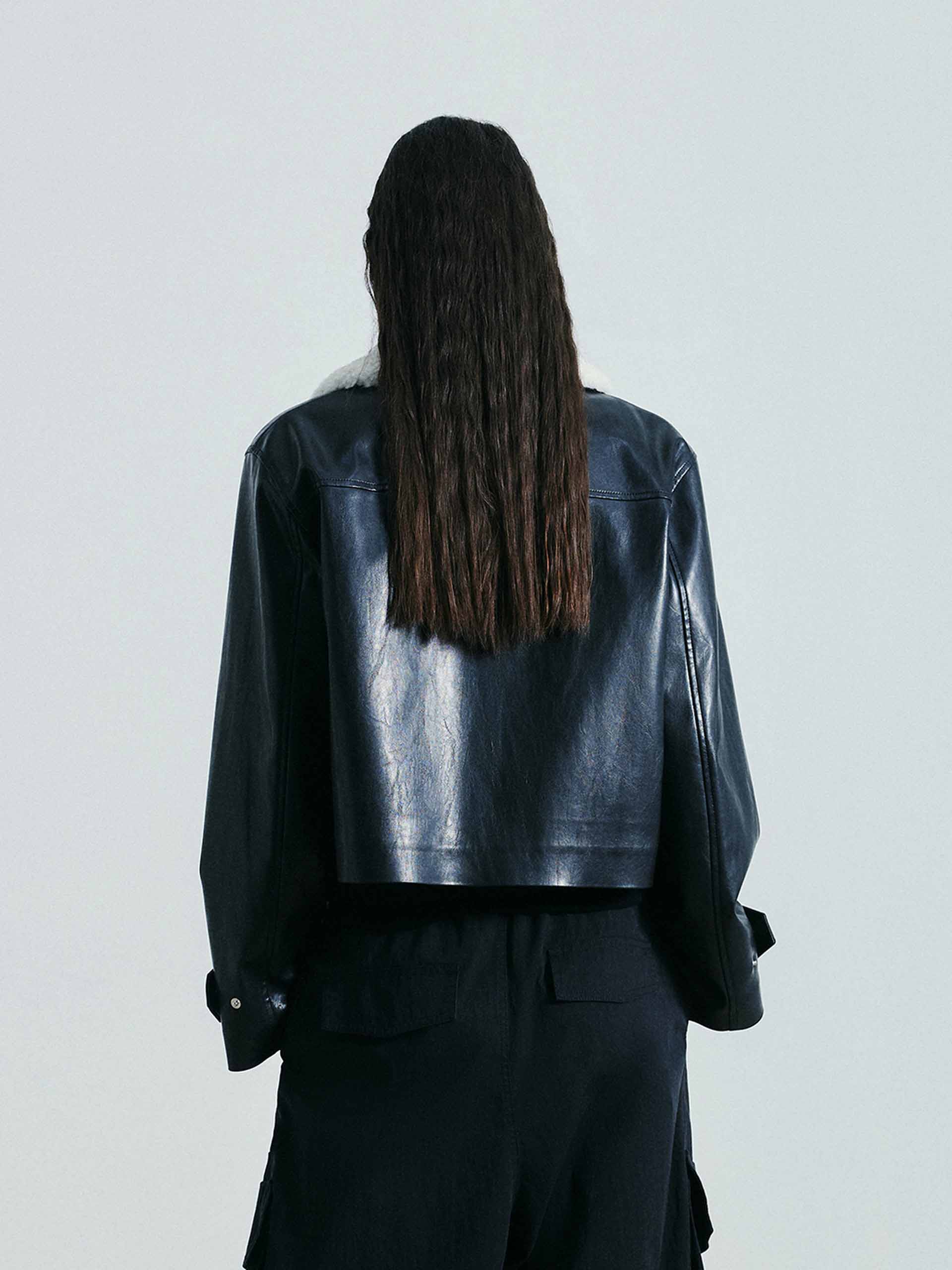 Fur Collar Leather Coat - Image 8