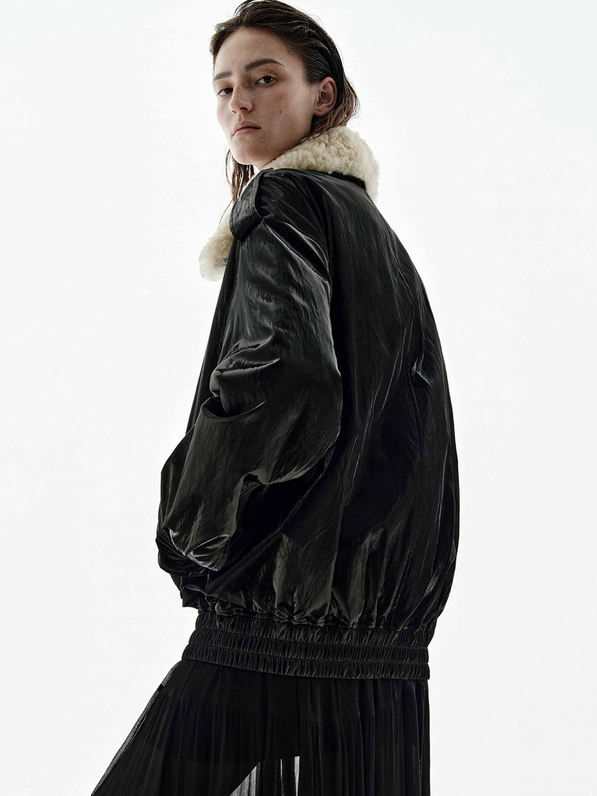 Fur Collar Leather Down Jacket - Image 3