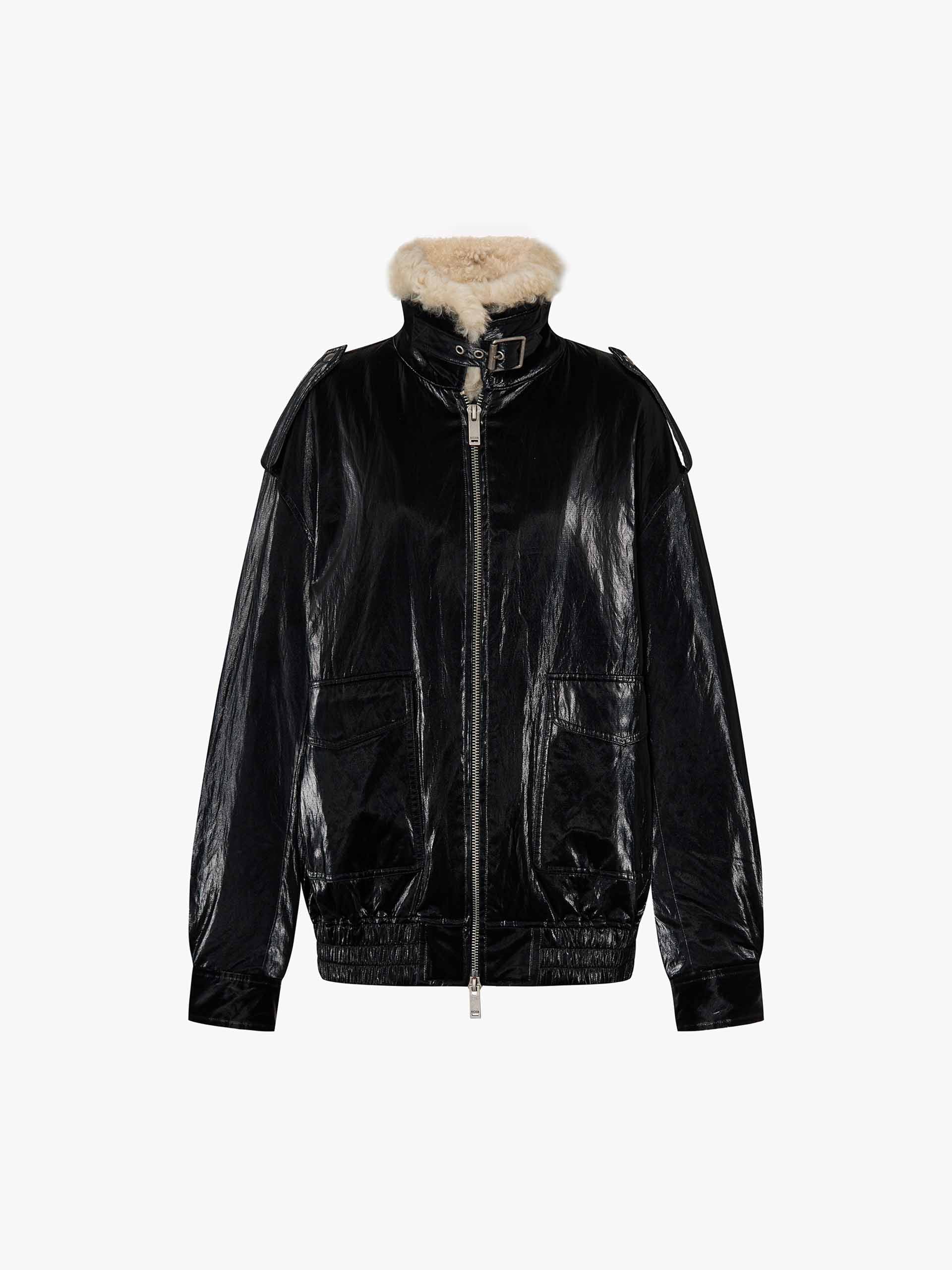 Fur Collar Leather Down Jacket - Image 5
