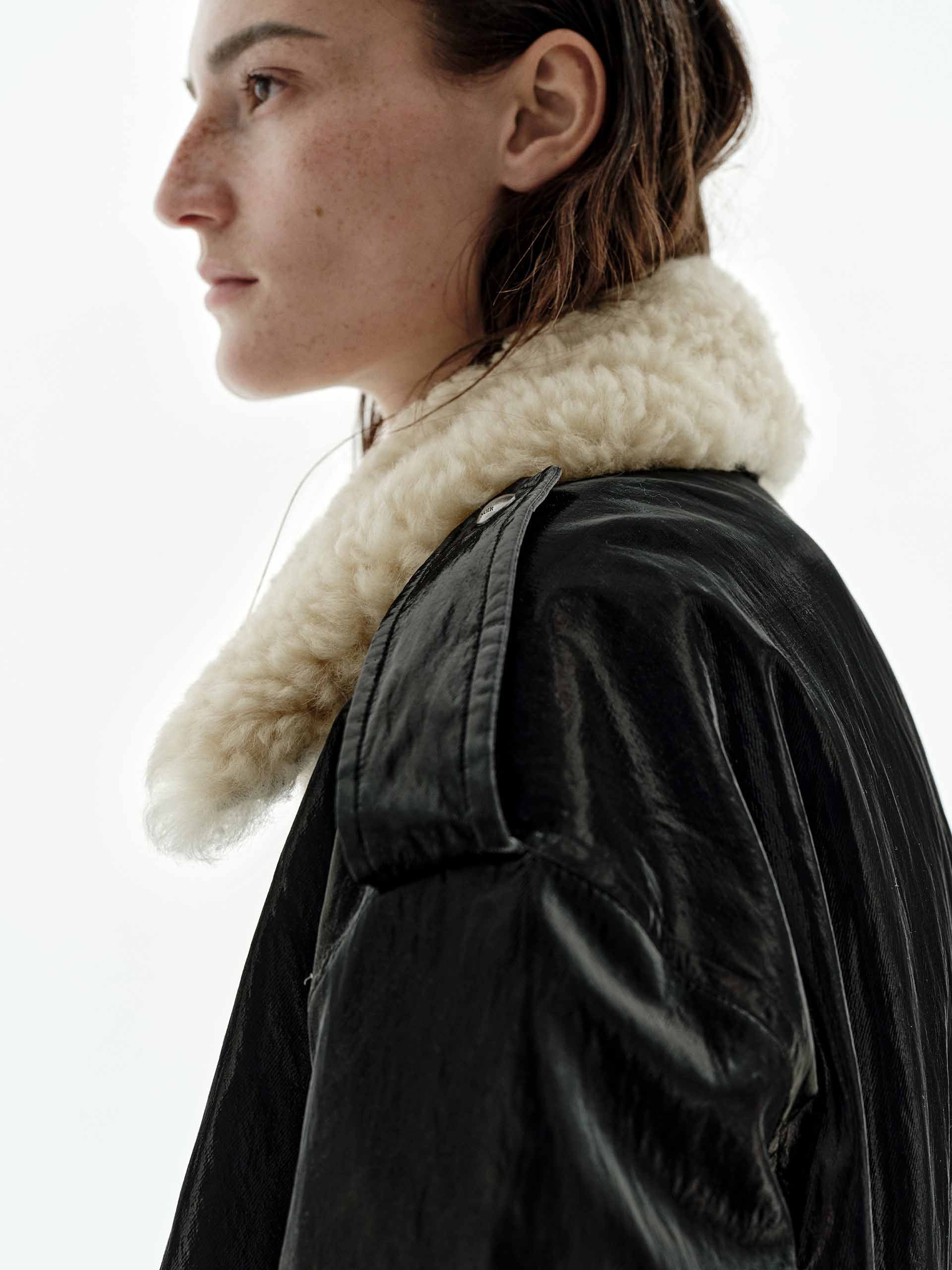 Fur Collar Leather Down Jacket - Image 8