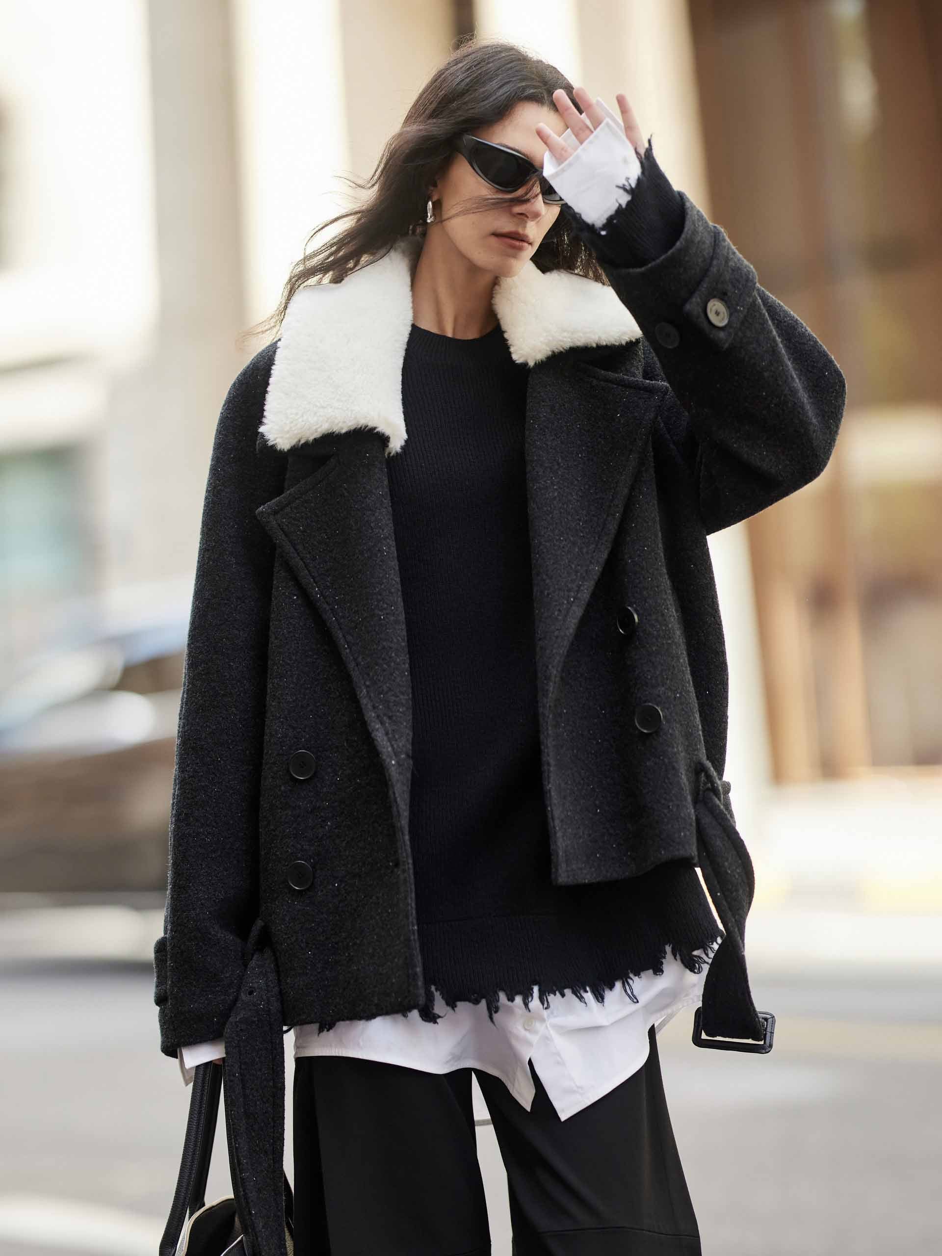 Fur Collar Quilted Coat with Belt - Image 2
