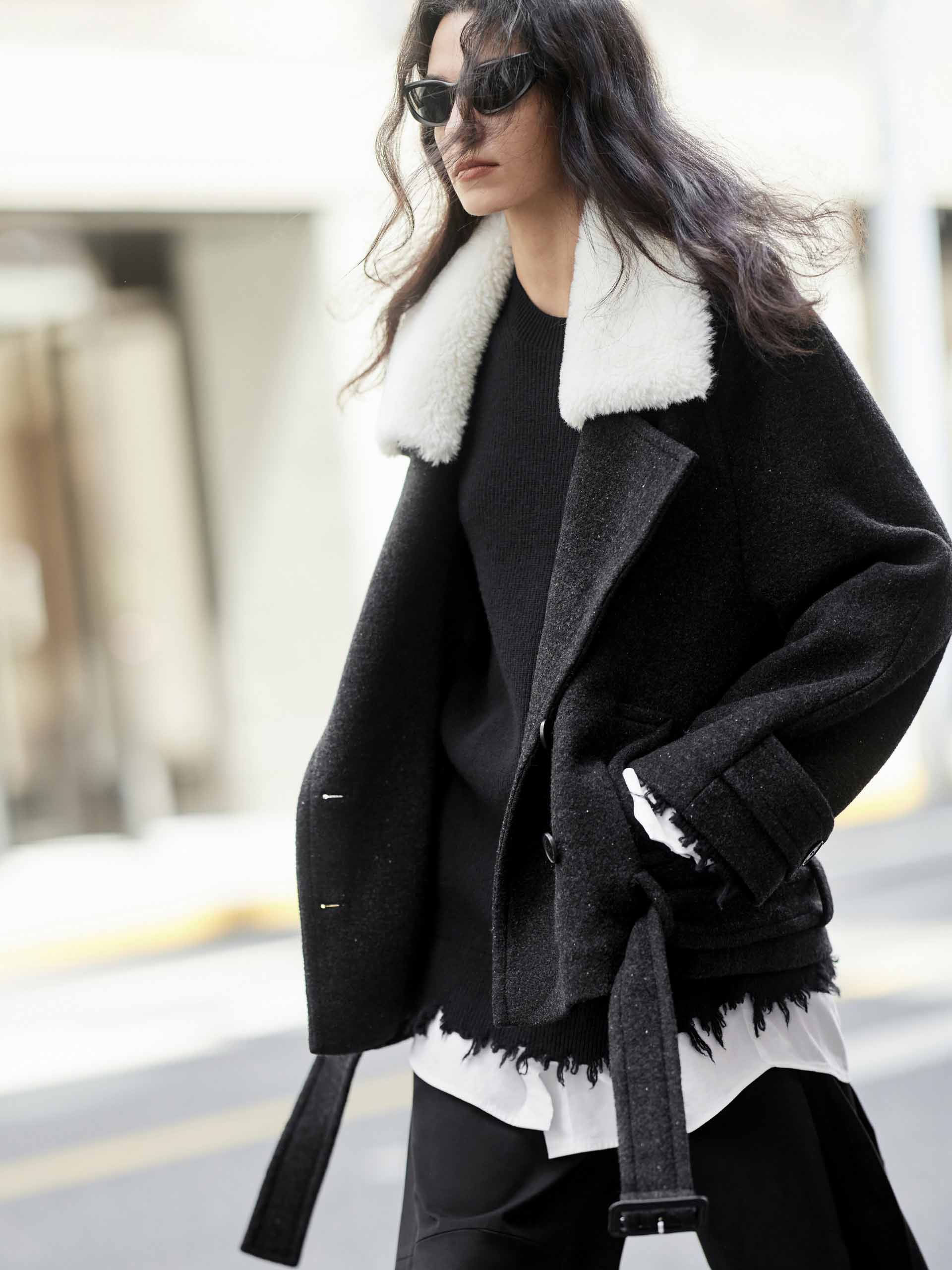 Fur Collar Quilted Coat with Belt - Image 7