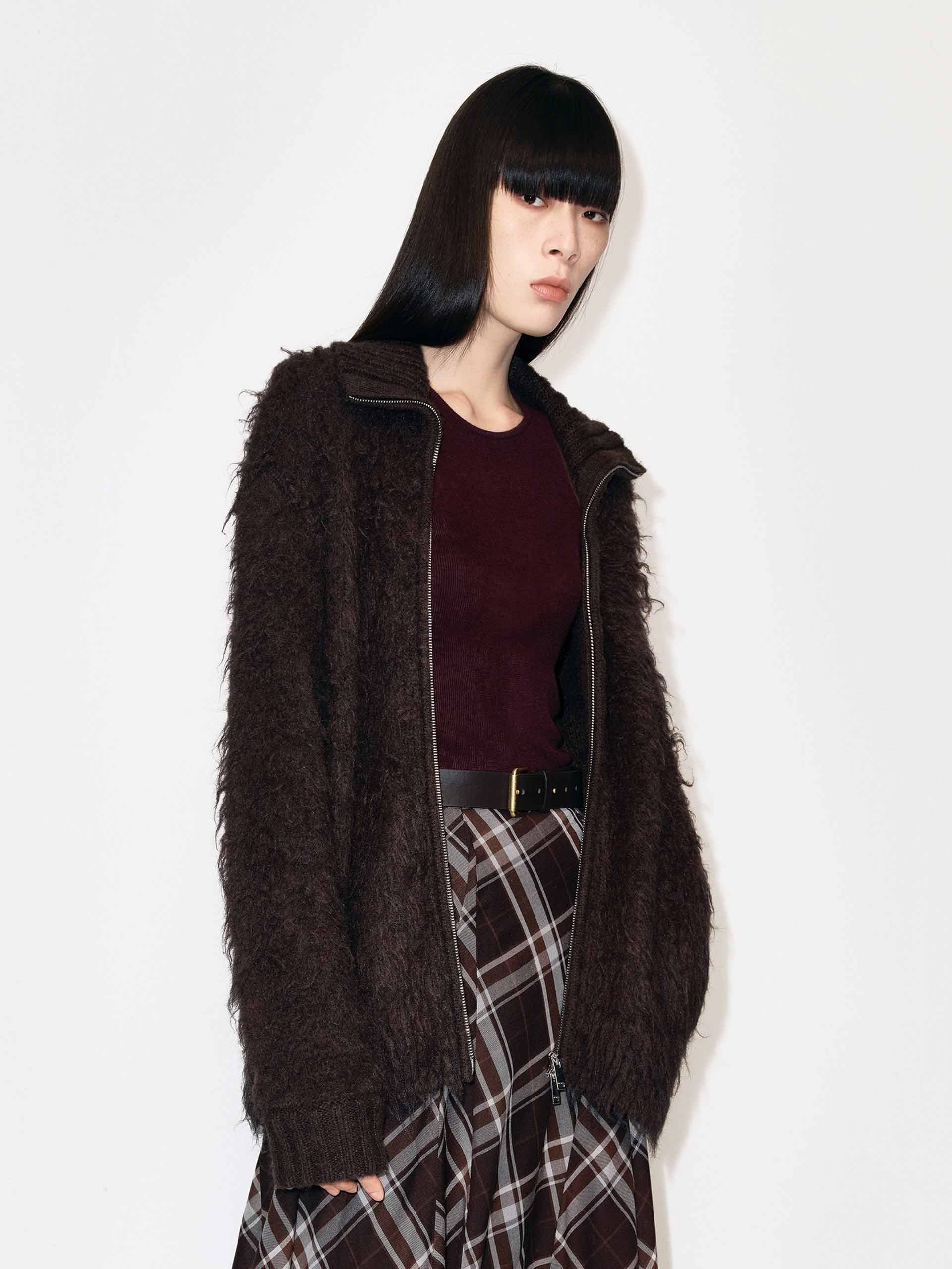 Knitted Furry Zipper Cardigan - Image 3