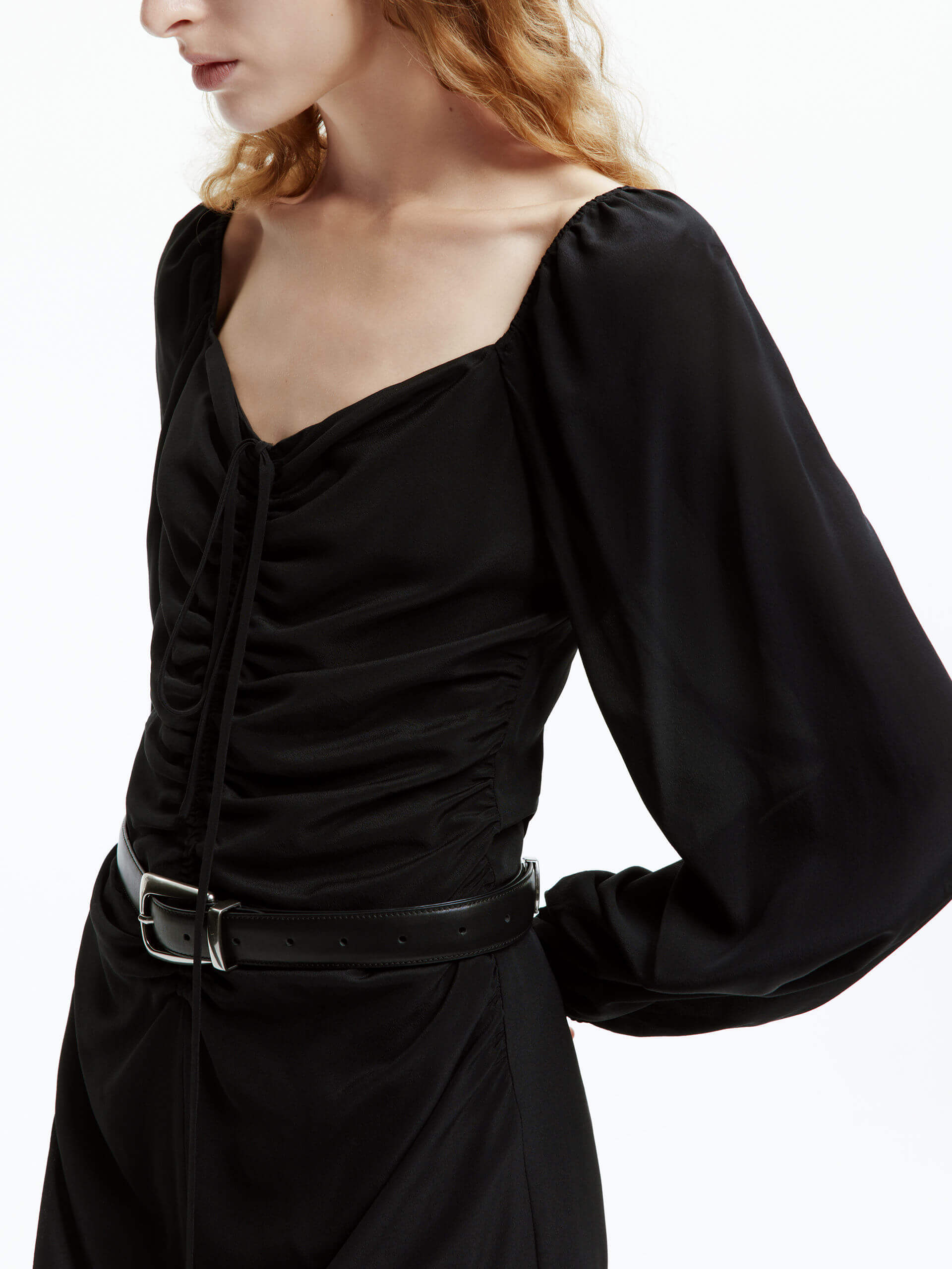 Gathered Detail Silk Dress - Image 3