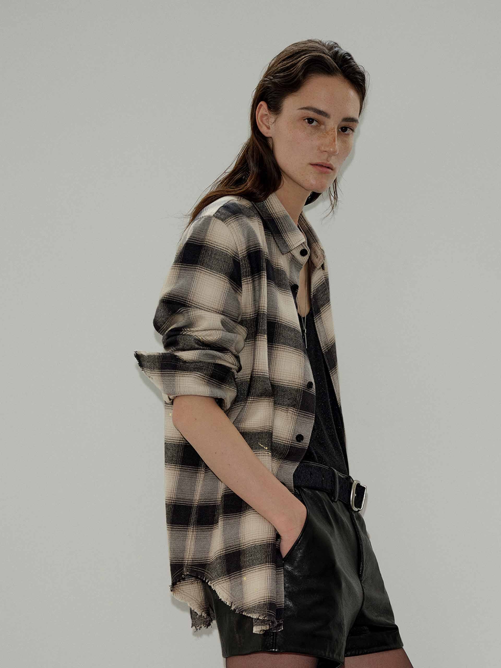 Gold Splatter Plaid Shirt - Image 3