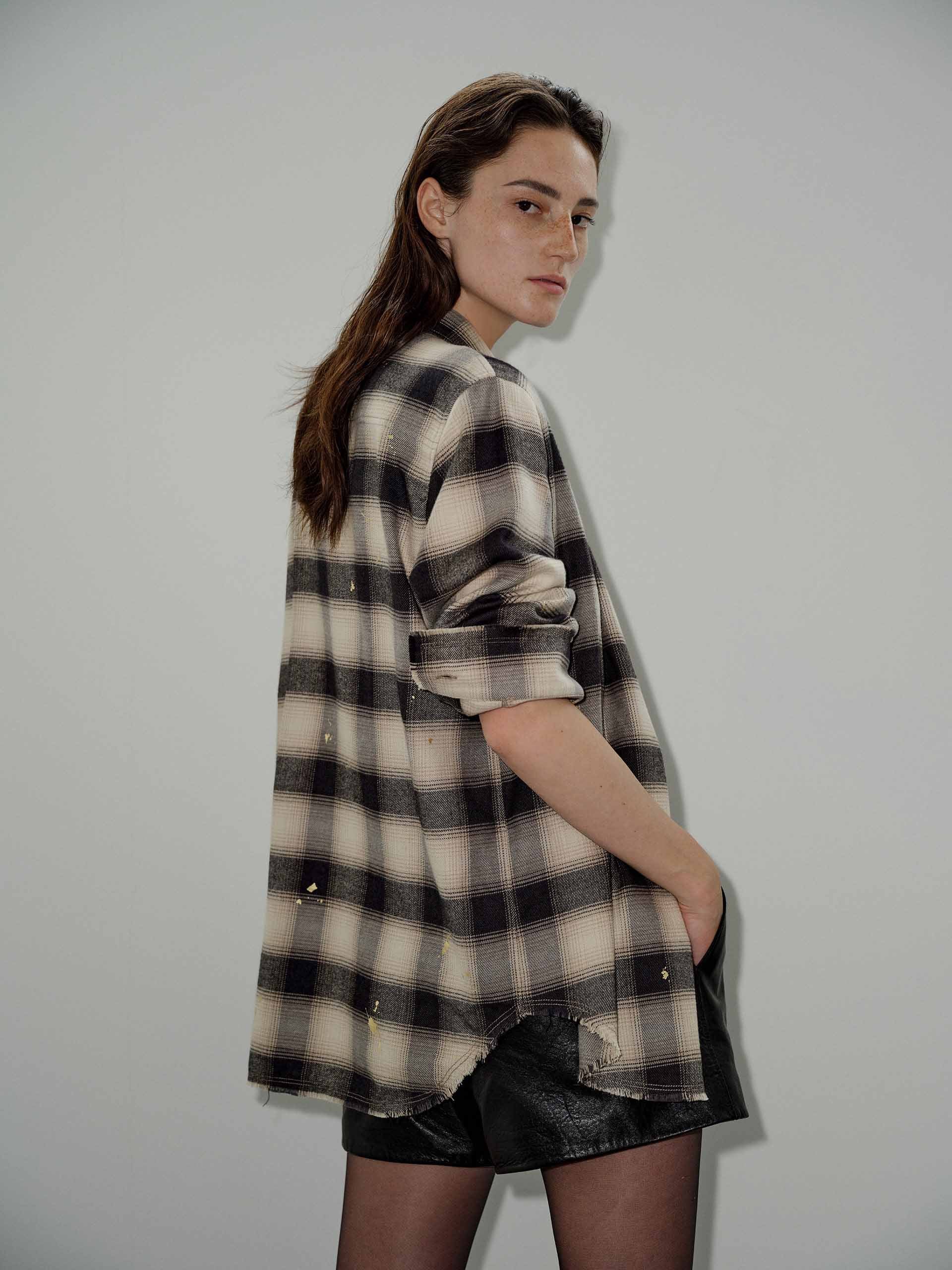 Gold Splatter Plaid Shirt - Image 7