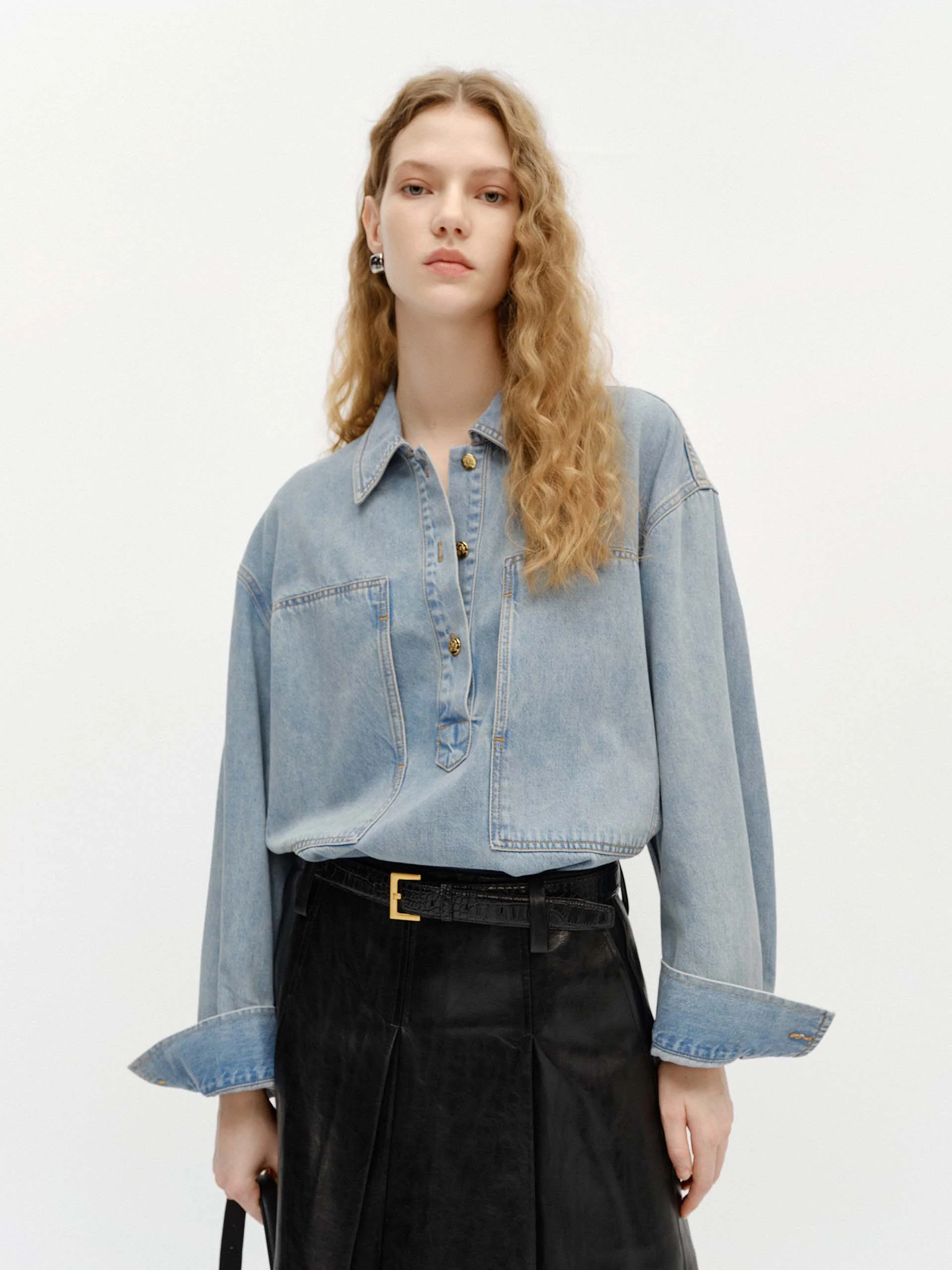 Half Button Cotton Blouse