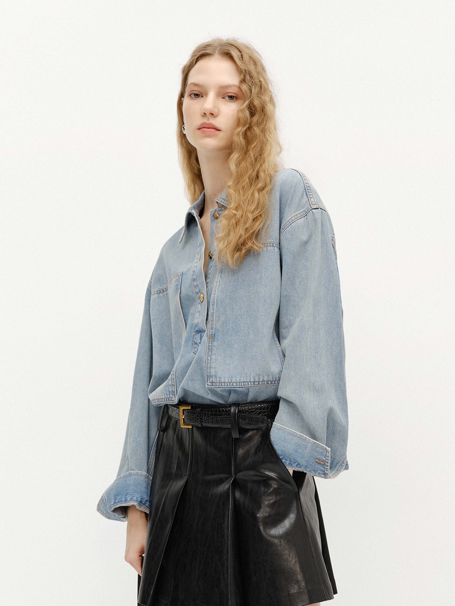 Half Button Cotton Blouse - Image 6