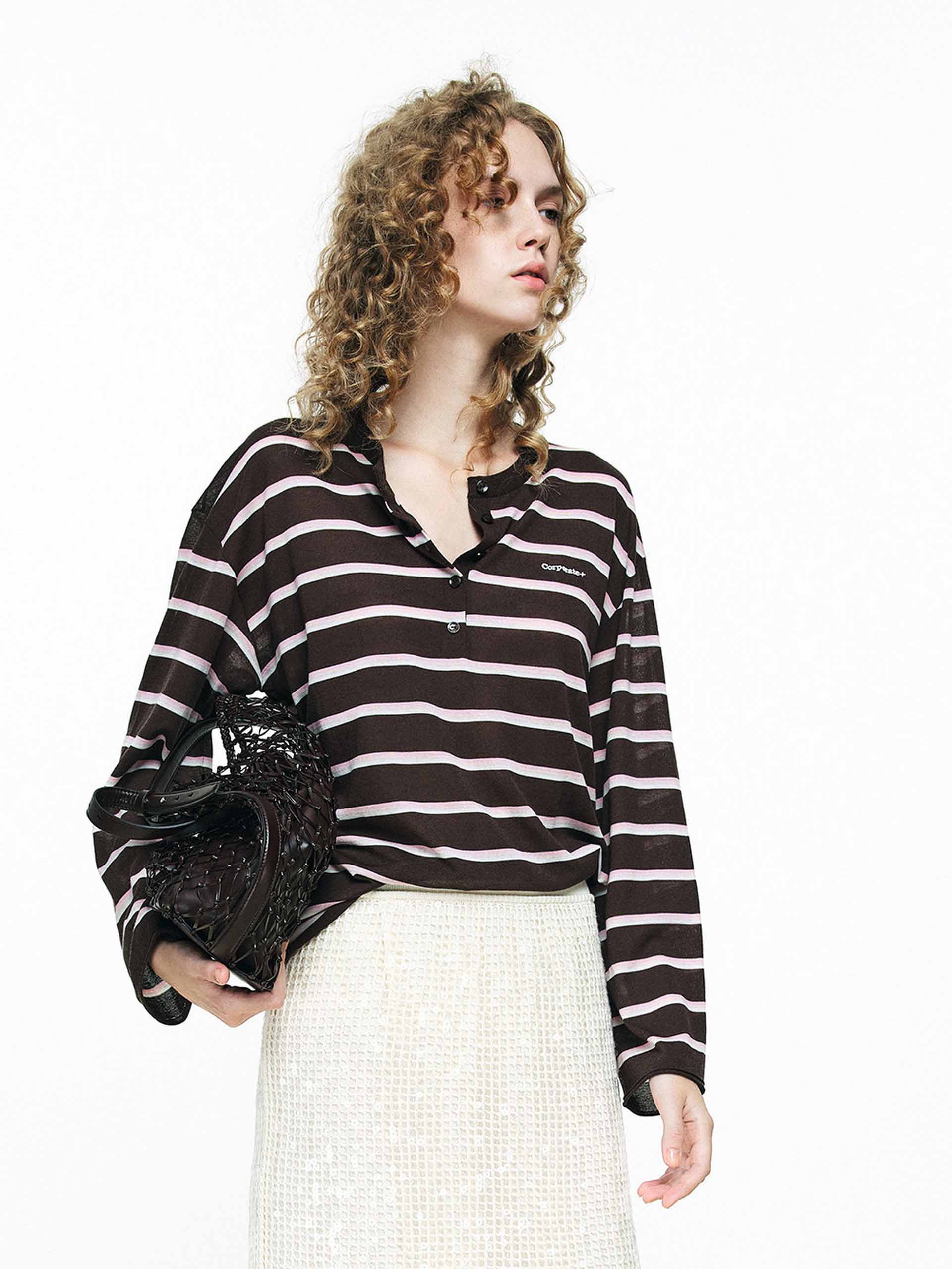 Half Button Striped Knit Top - Image 7