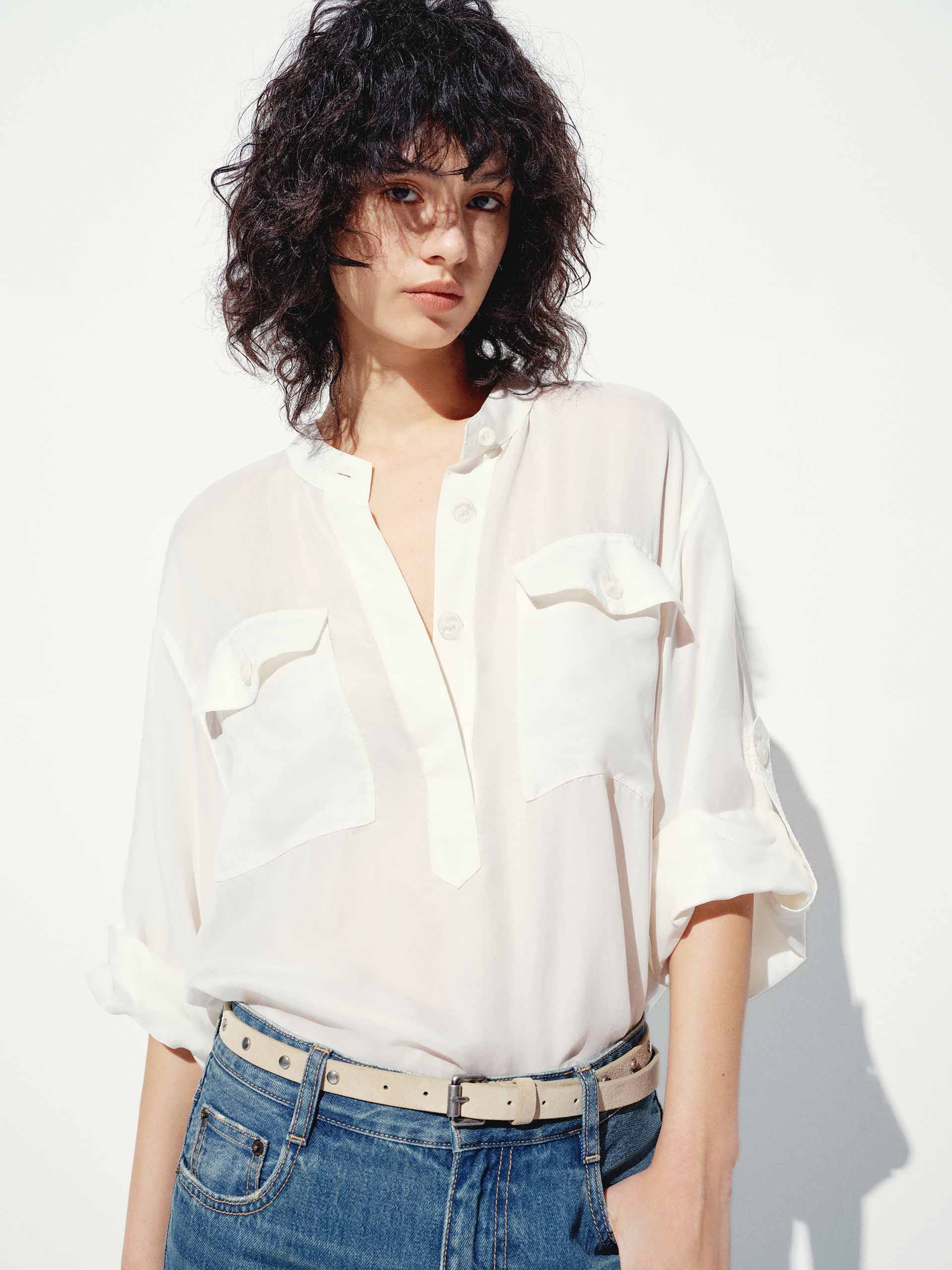 Half Button White Blouse