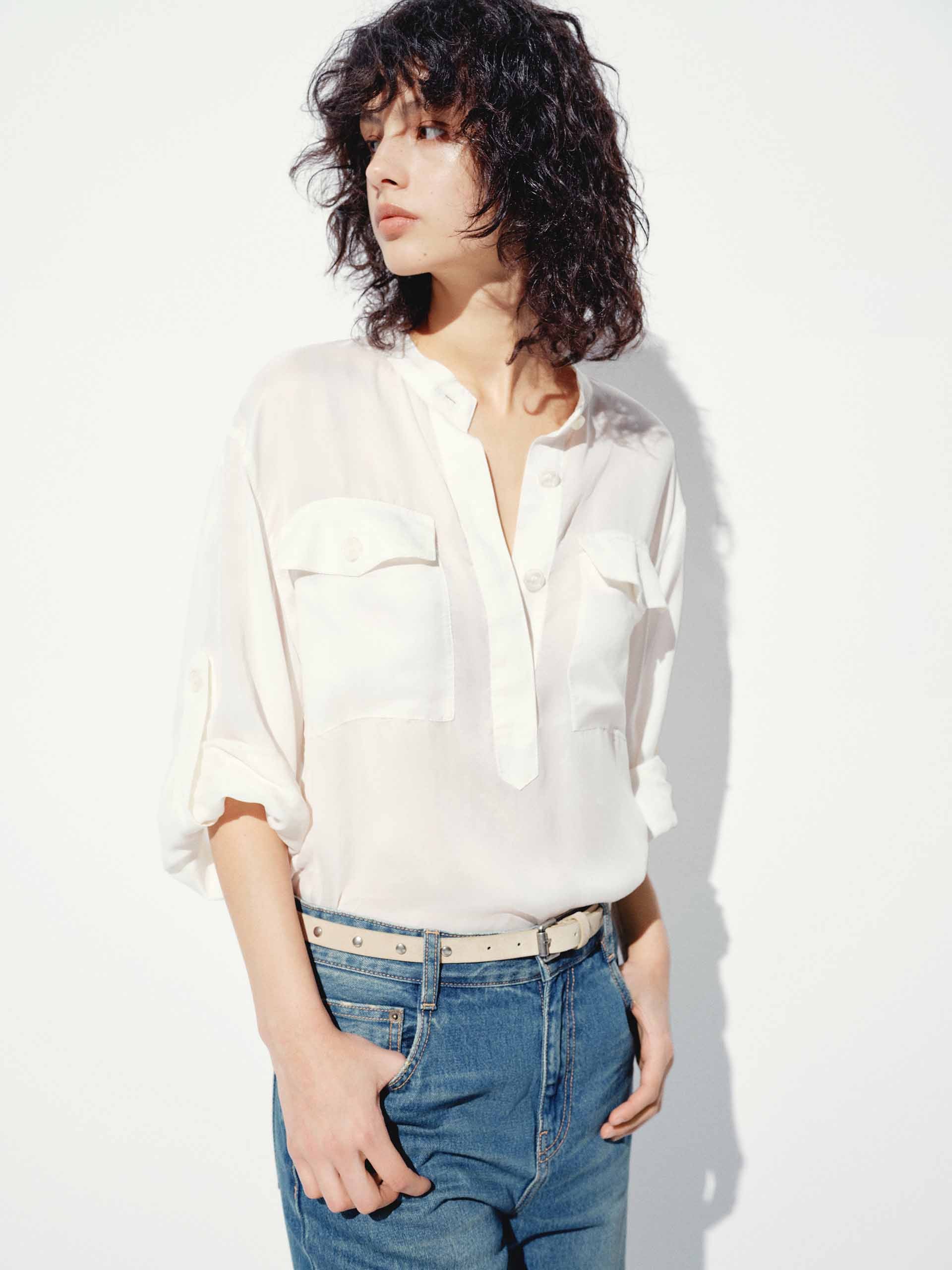Half Button White Blouse - Image 3