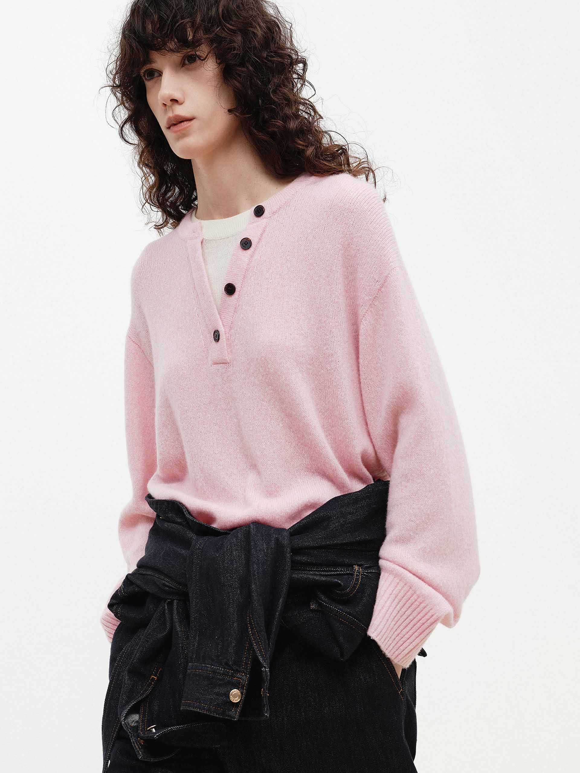 Henley Collar Wool Blend Sweater - Image 13