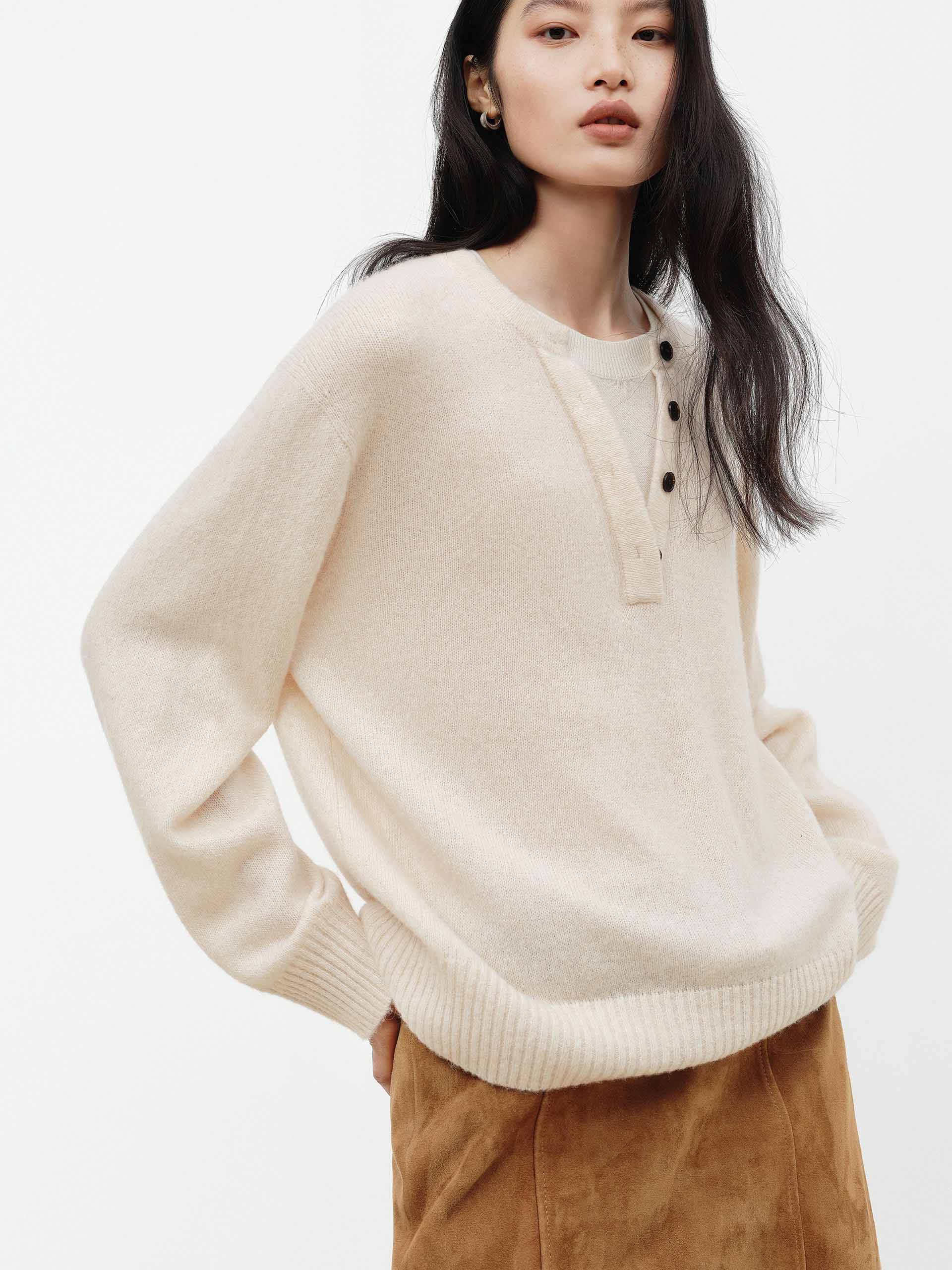 Henley Collar Wool Blend Sweater - Image 3