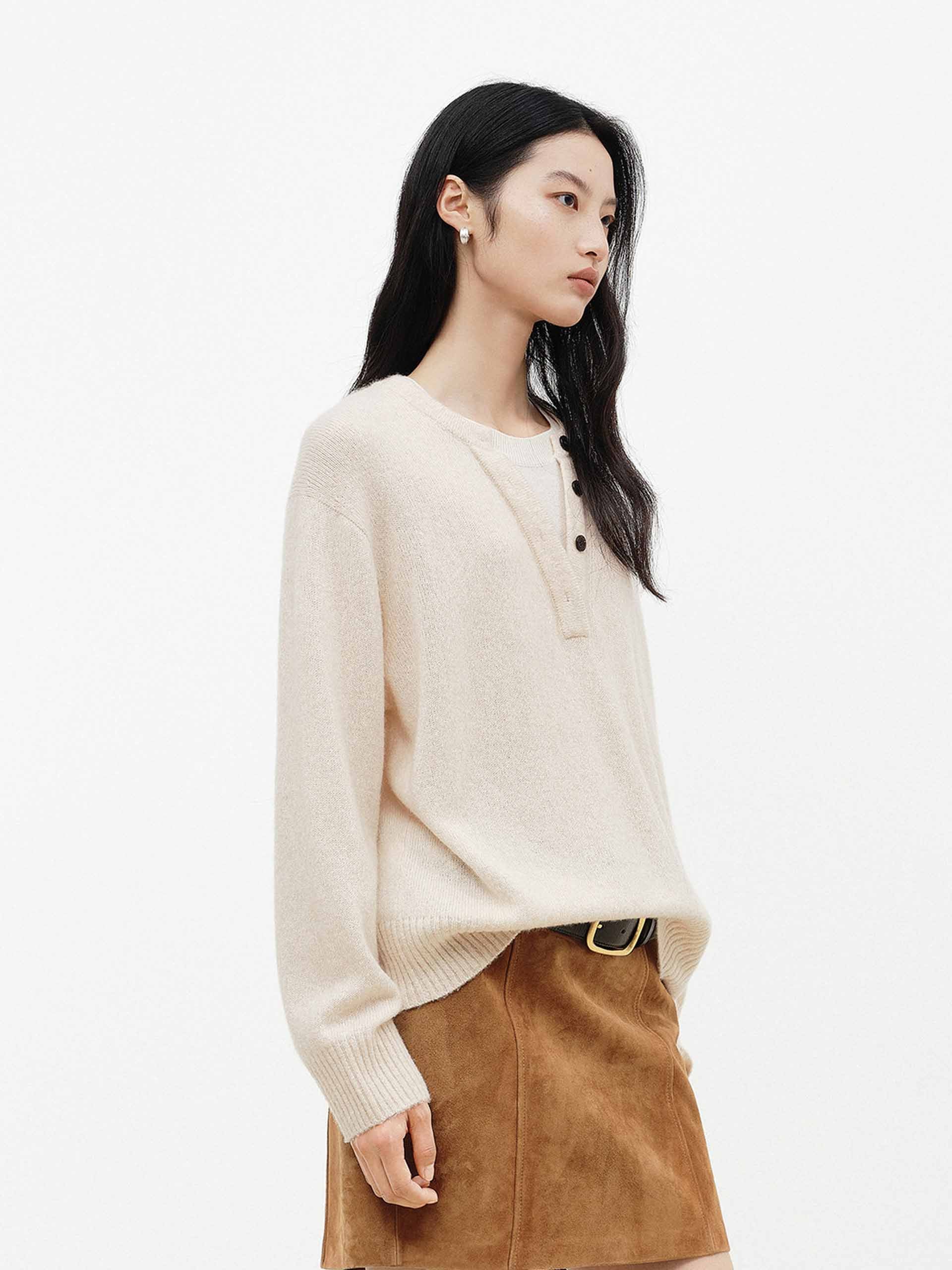 Henley Collar Wool Blend Sweater - Image 7