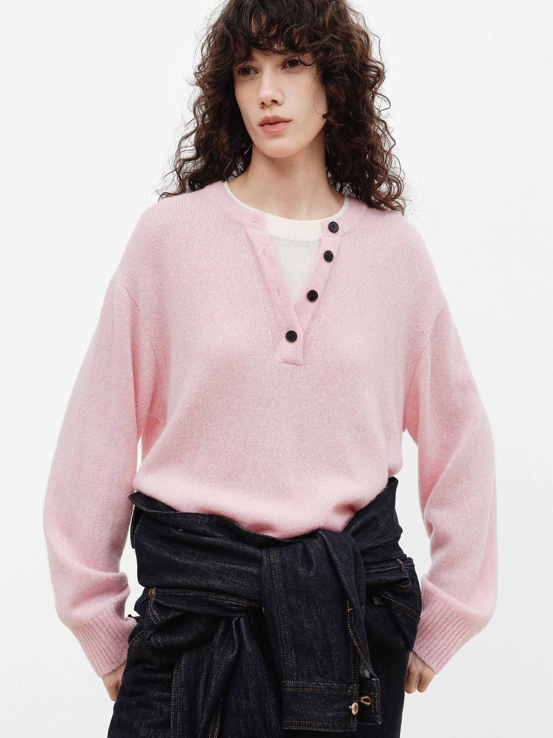 Henley Collar Wool Blend Sweater - Image 8