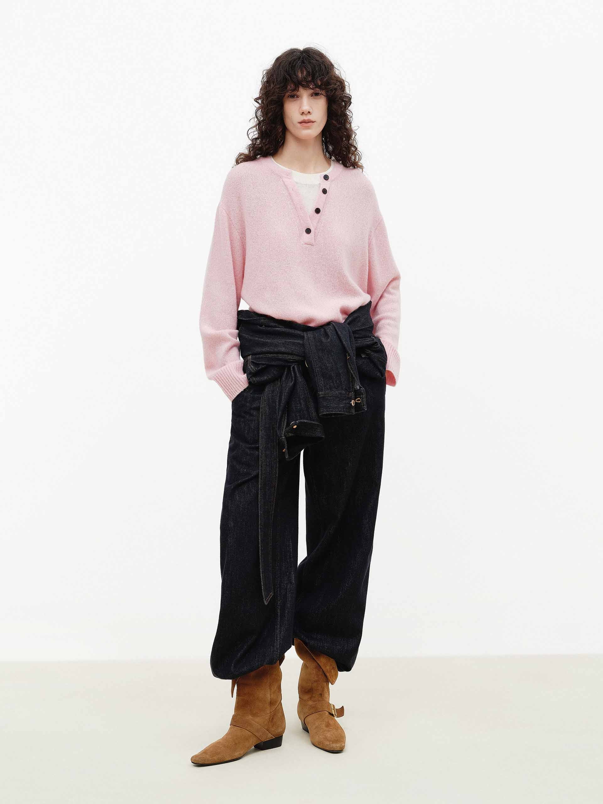 Henley Collar Wool Blend Sweater - Image 9