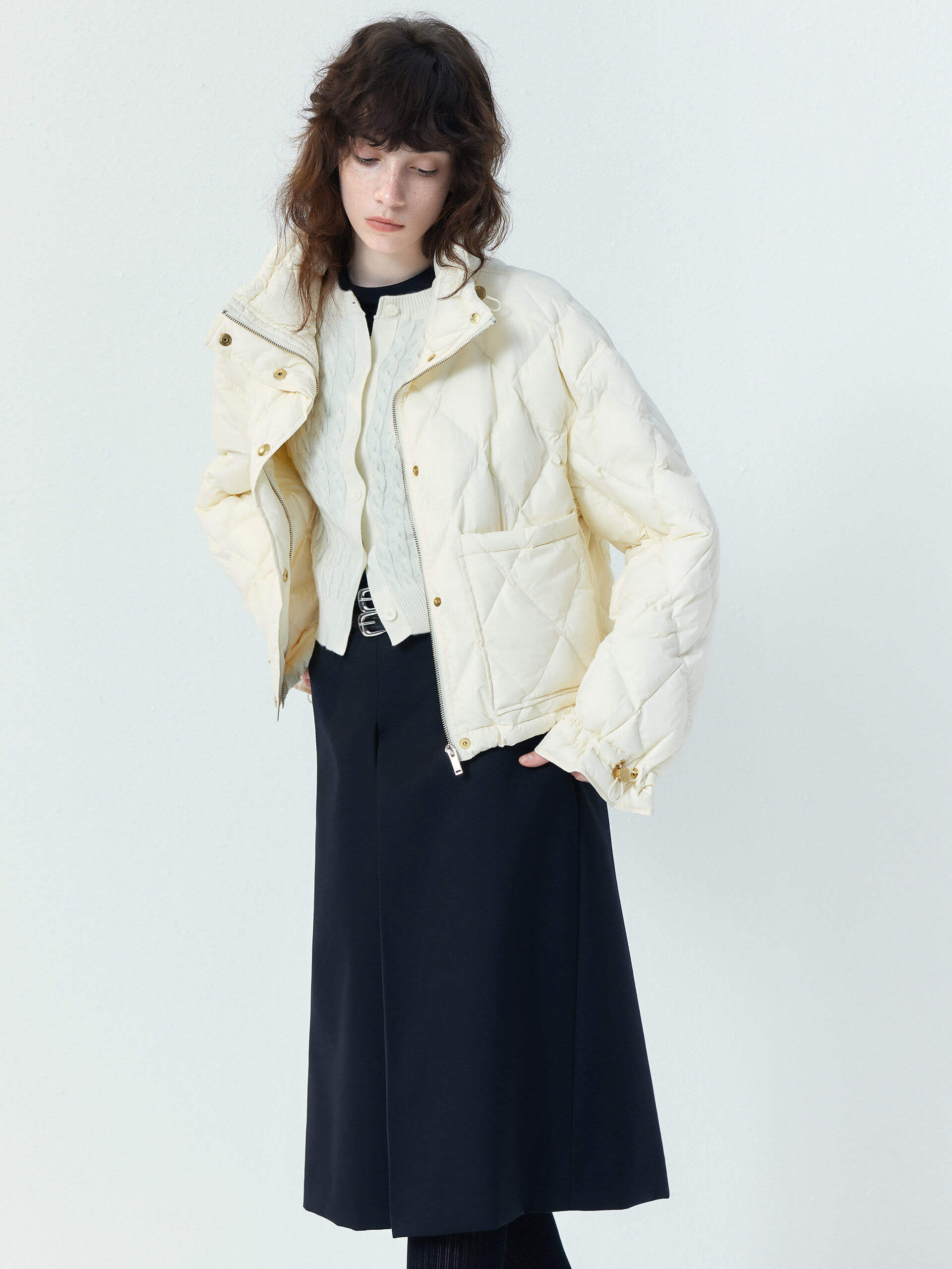 High Collar Cropped Down Jacket - Image 5