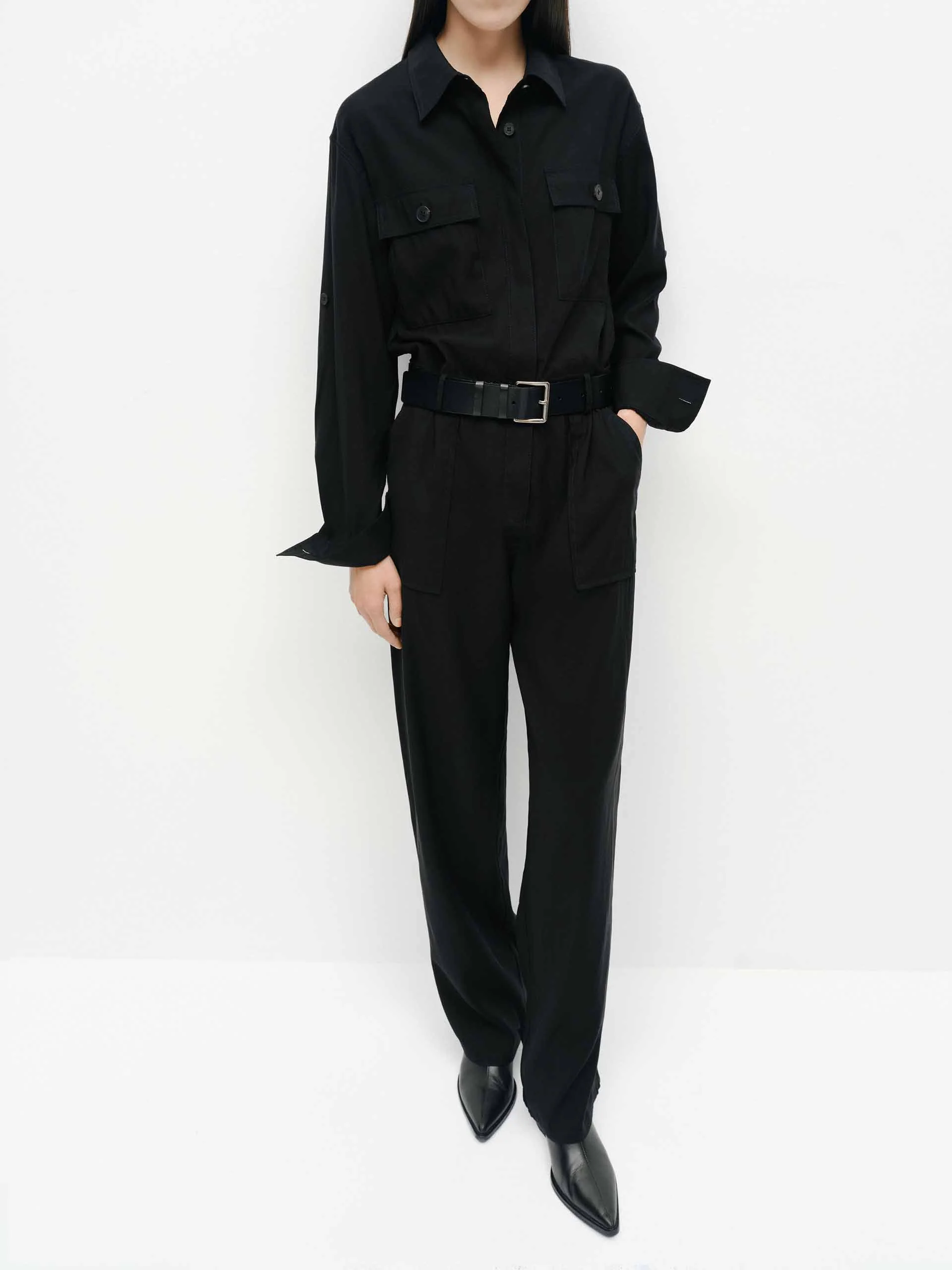 High Waist Shirt Style Jumpsuit - Image 6