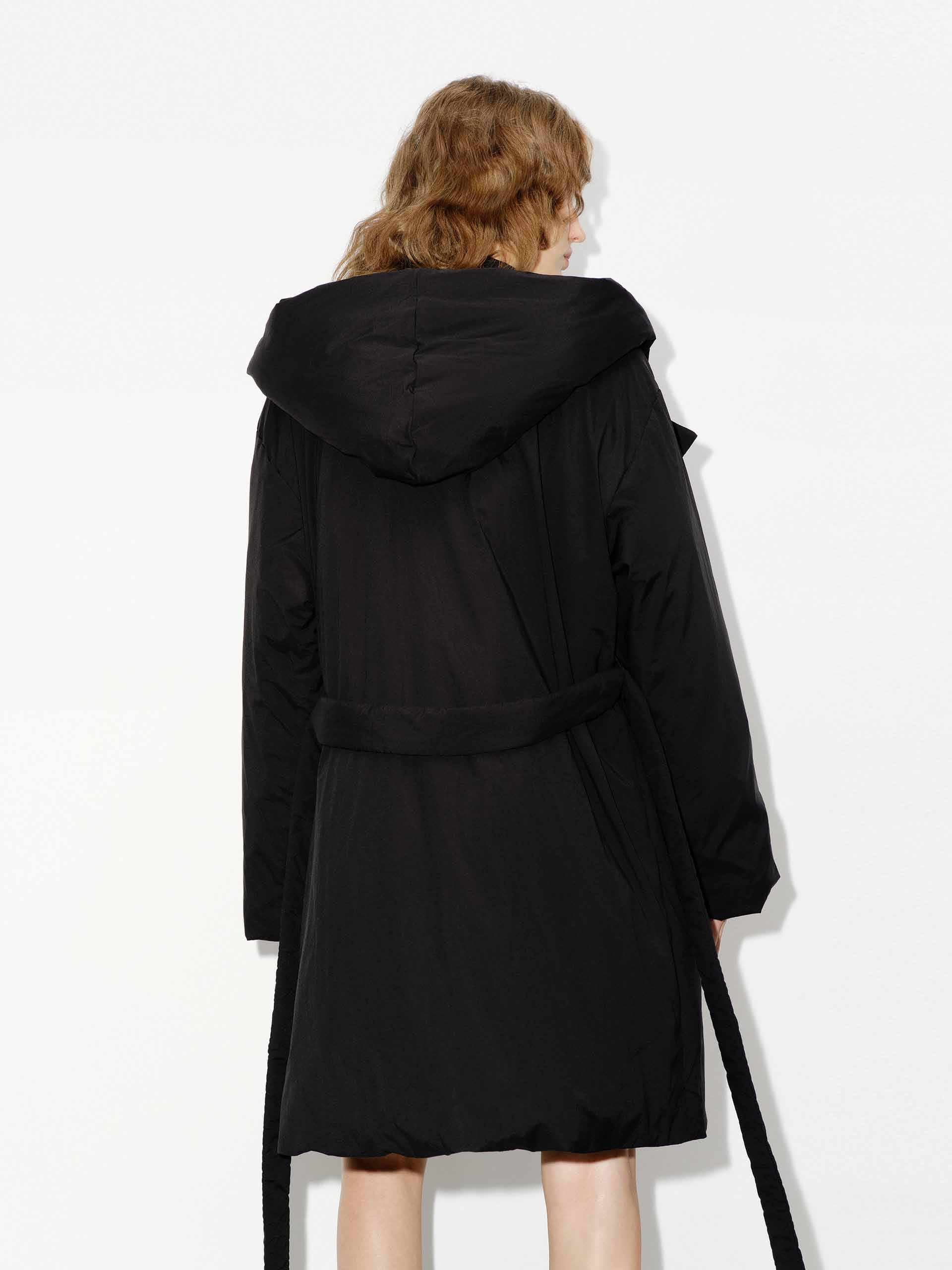 Hood Quilted Jacket with Belted - Image 11