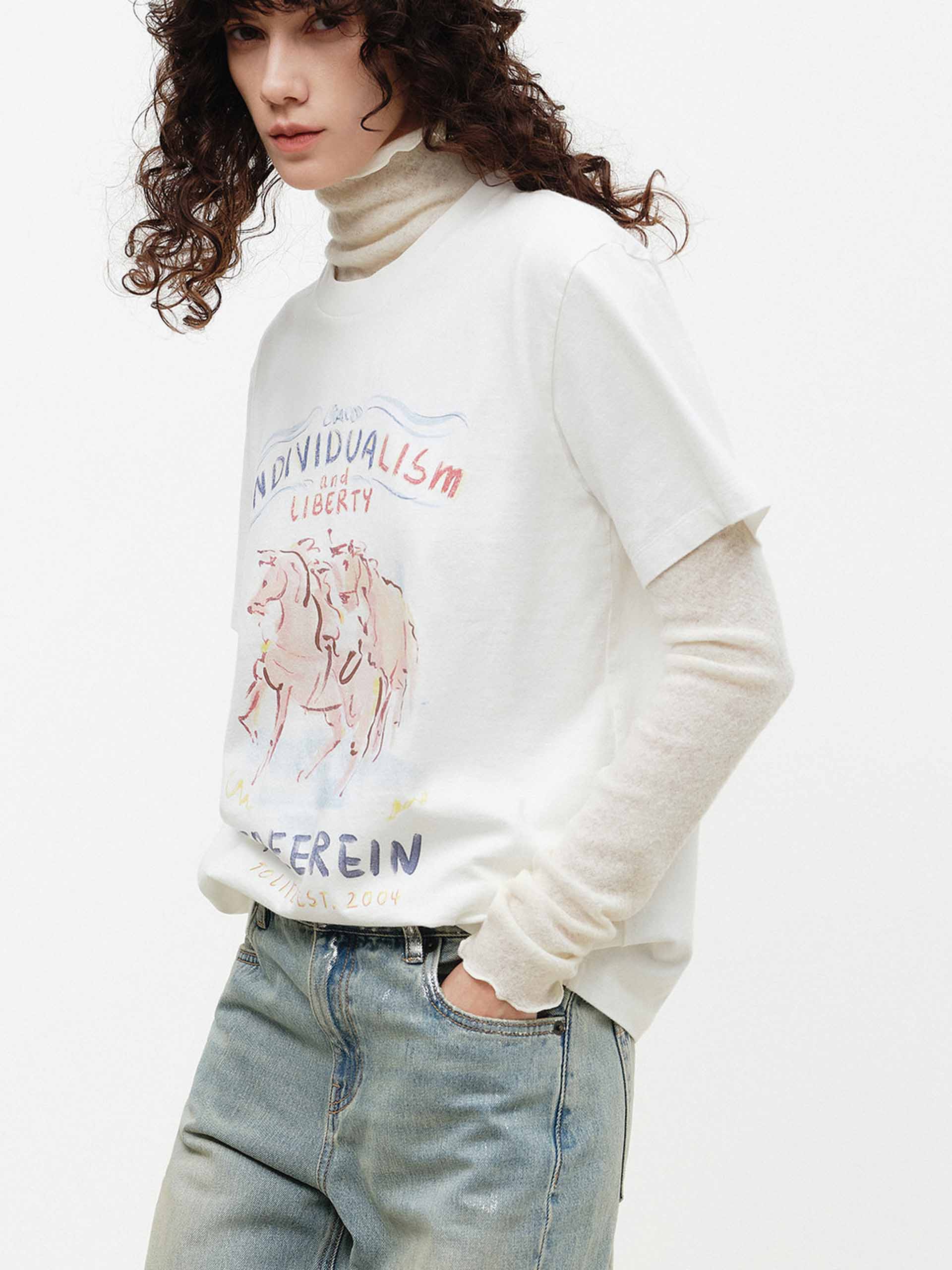 Horse Pattern Cotton T-shirt - Image 7