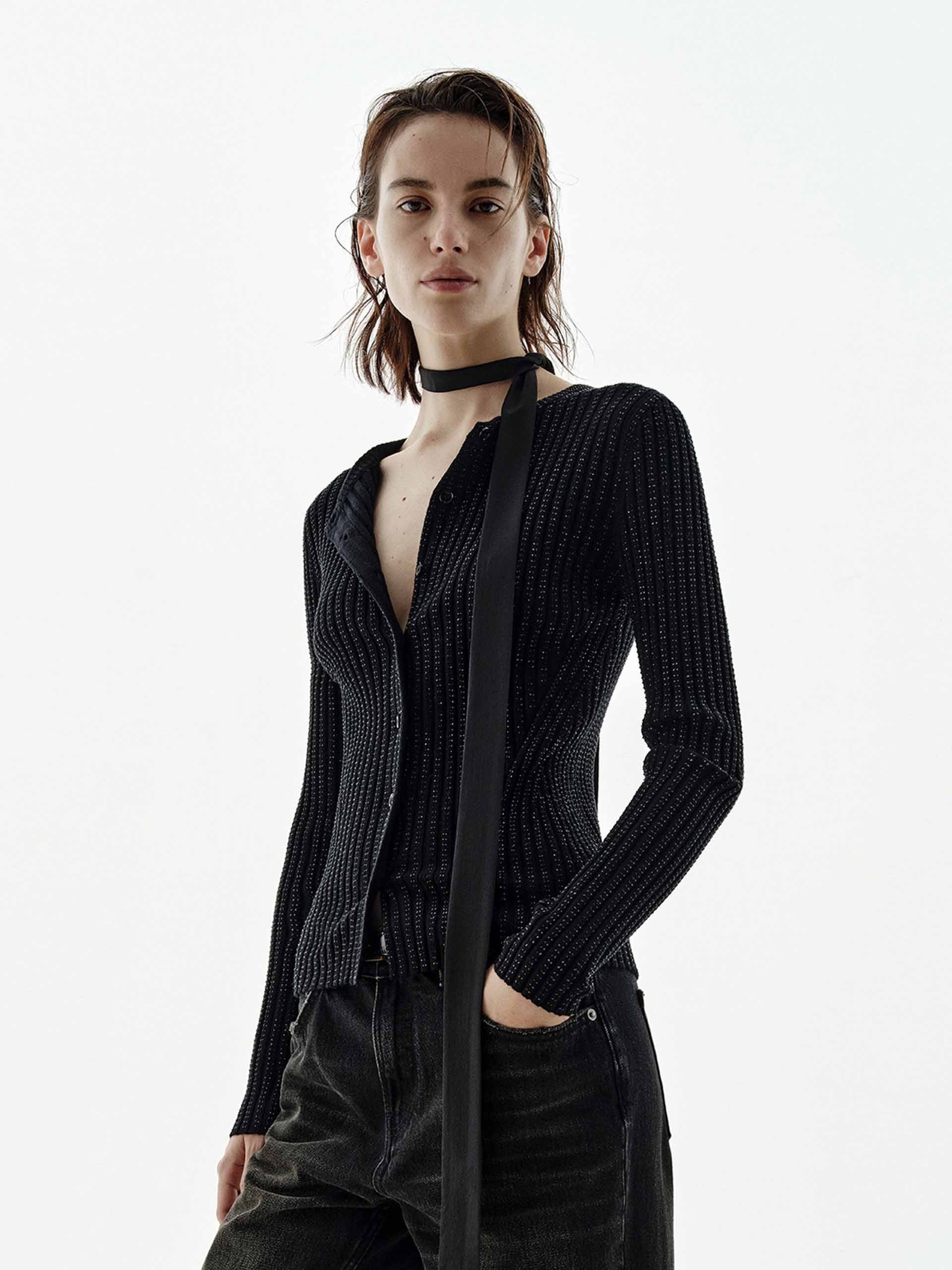 Hotfix Rhinestone Fitted Cardigan - Image 7