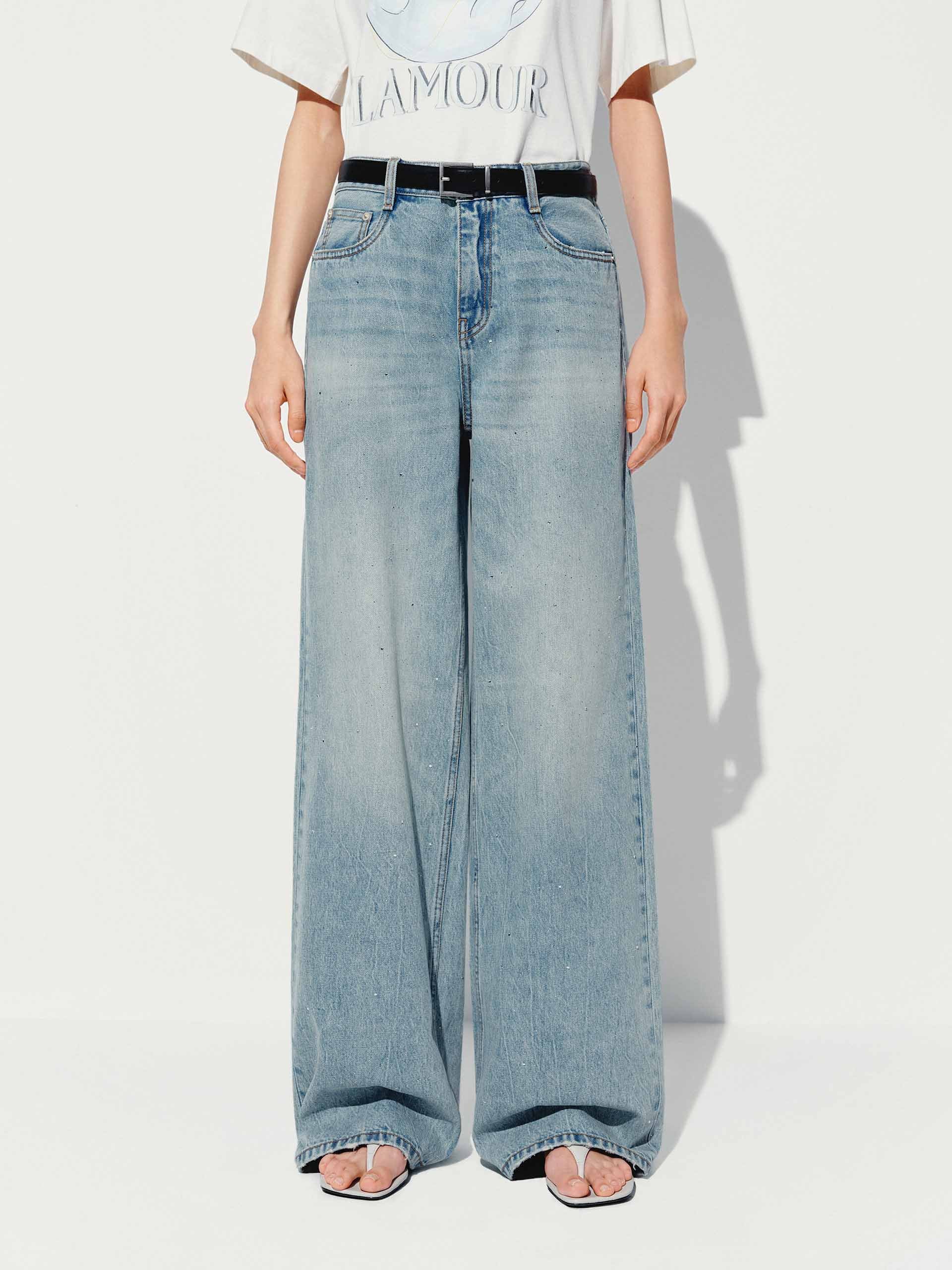 Hotfix Rhinestone Straight Jeans