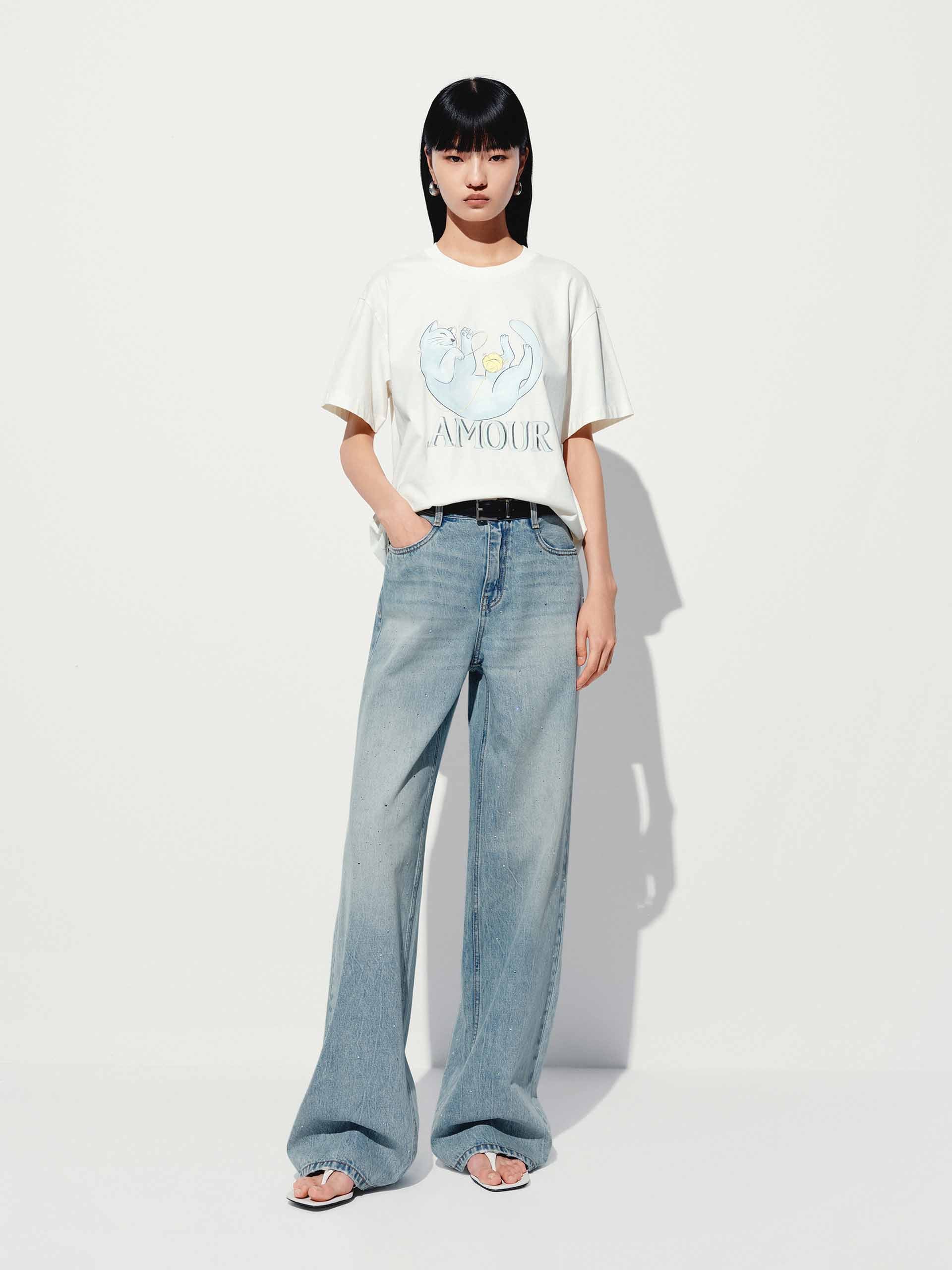 Hotfix Rhinestone Straight Jeans - Image 2