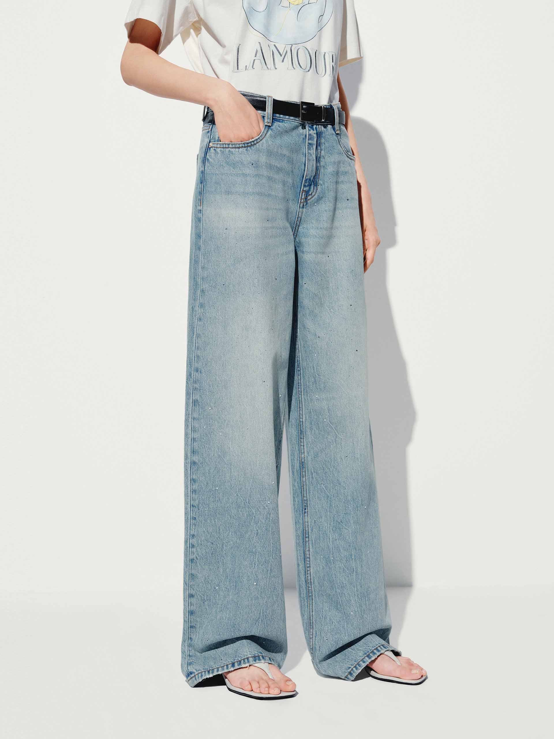 Hotfix Rhinestone Straight Jeans - Image 3