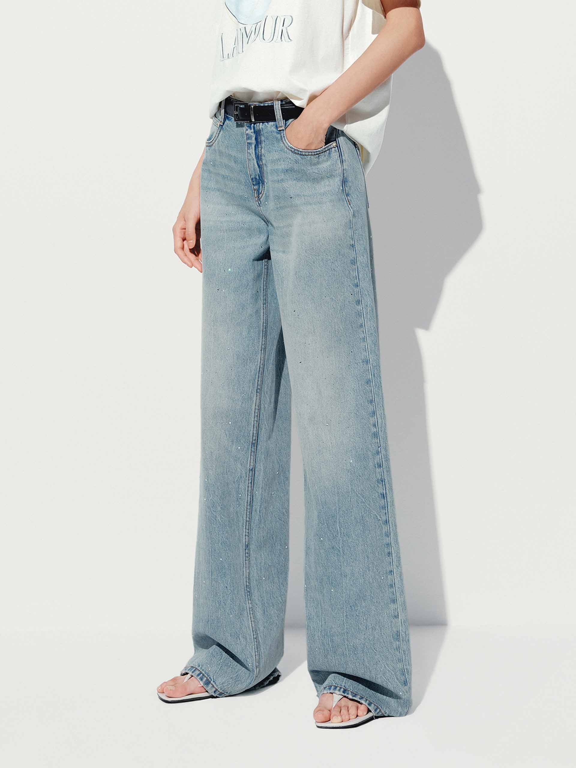 Hotfix Rhinestone Straight Jeans - Image 5