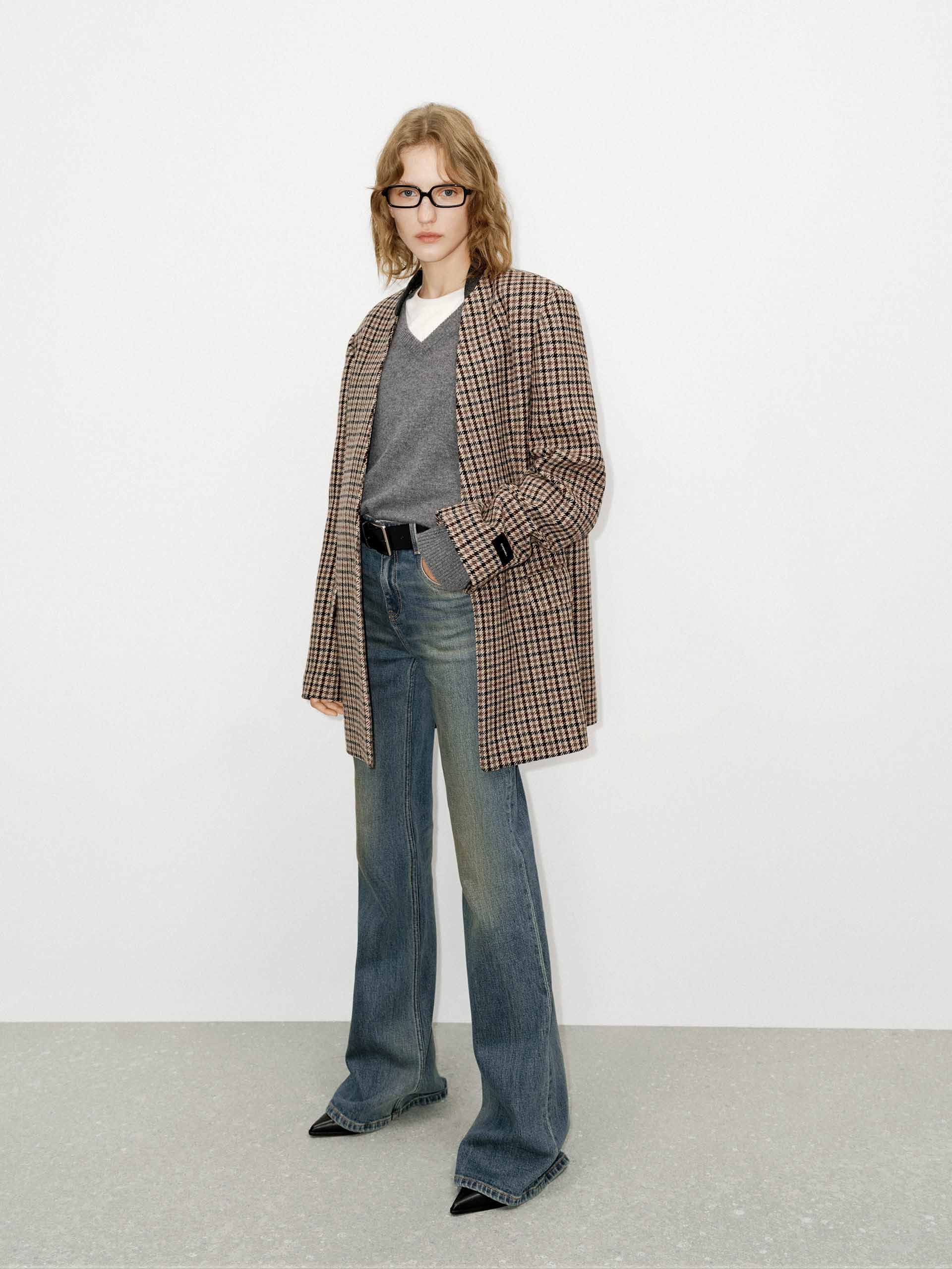 Houndstooth Collarless Blazer - Image 7