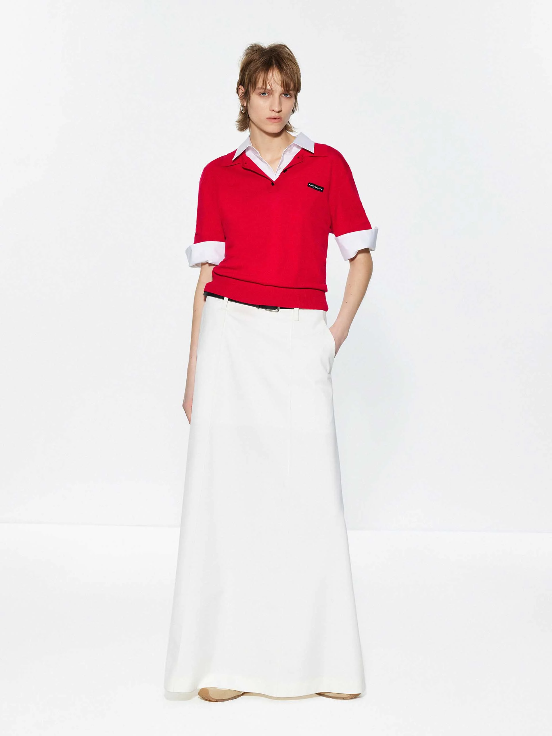 Include Belt Back Slit Maxi Skirt - Image 2