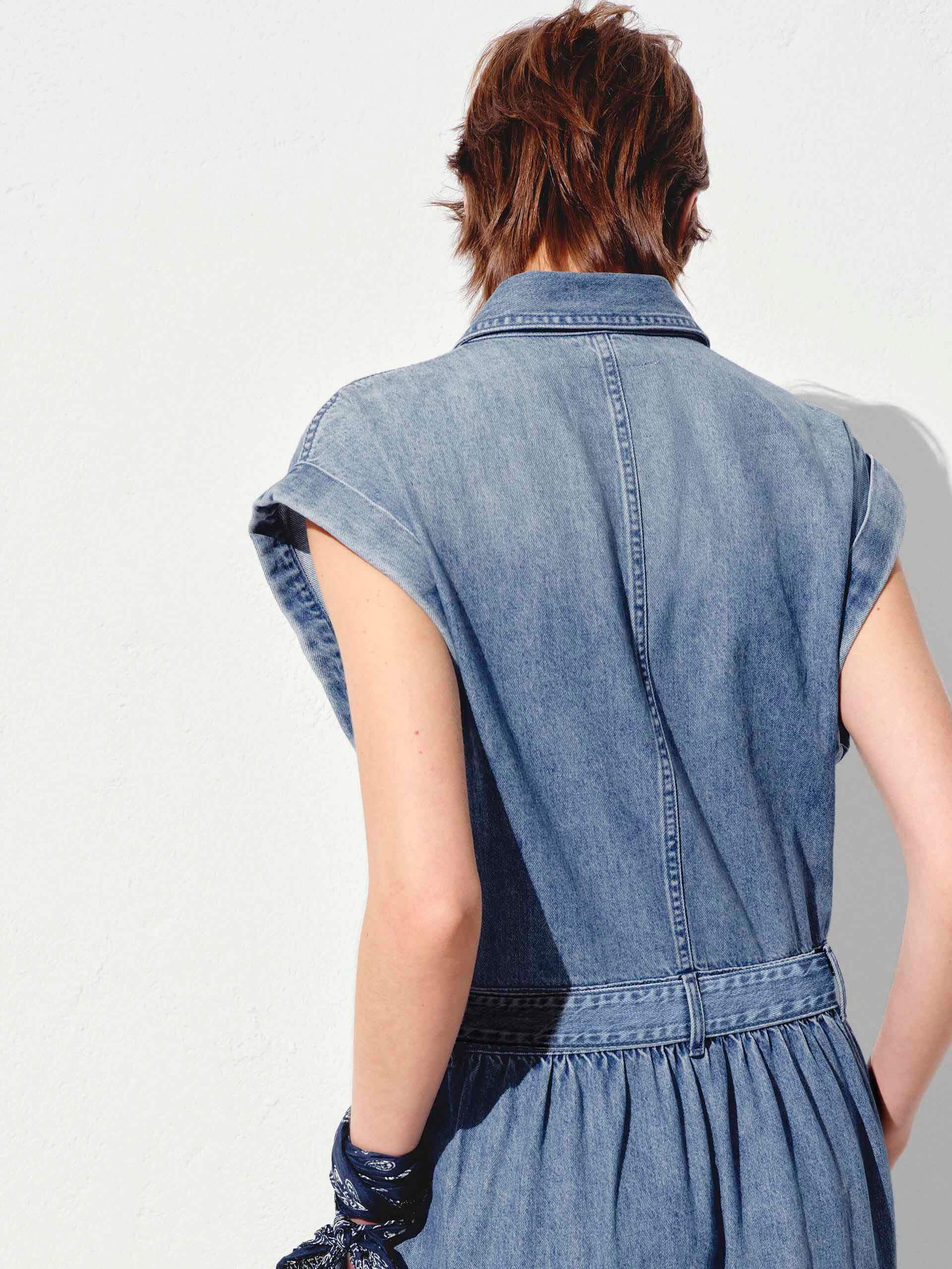 Include Belt Cotton Denim Dress - Image 6