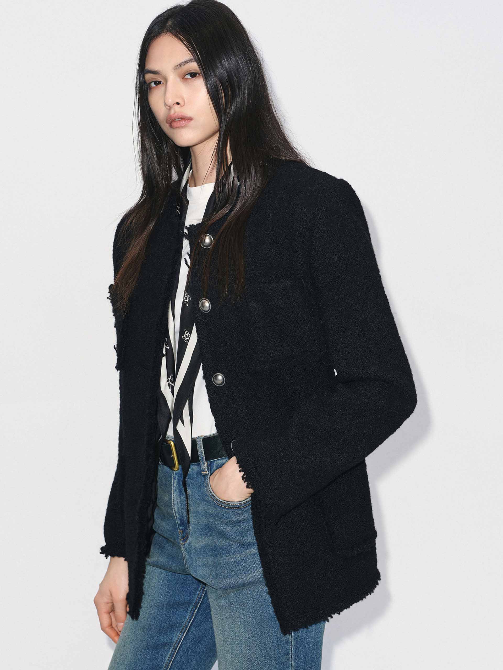 Include Silk Scarf Collarless Coat - Image 3