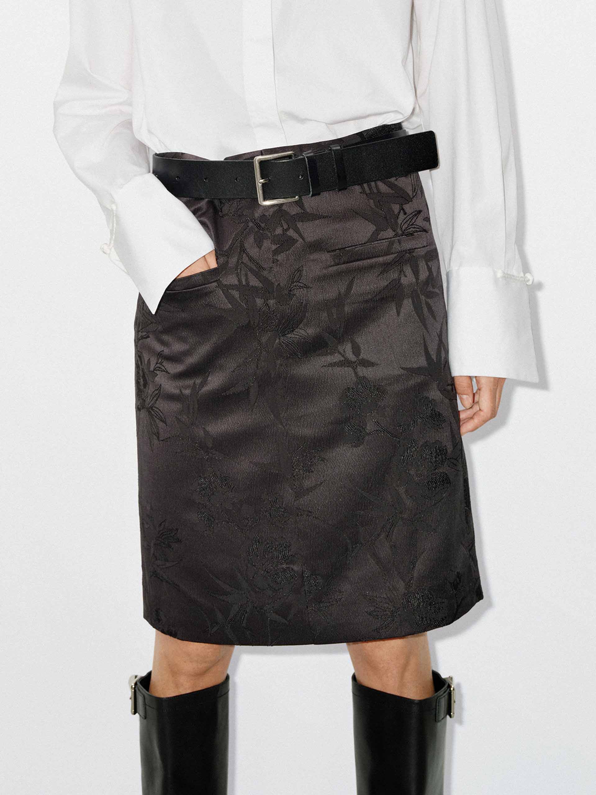 Jacquard Detail Slit Skirt - Image 6