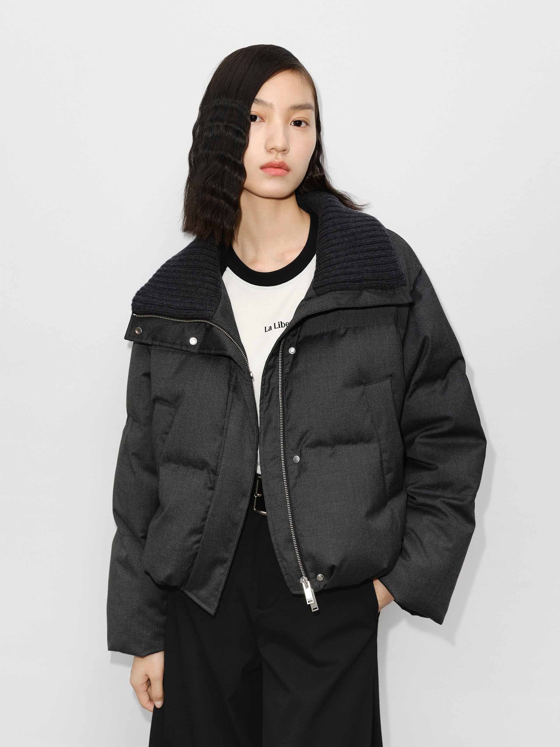 Knitted Collar Quilted Jacket - Image 2
