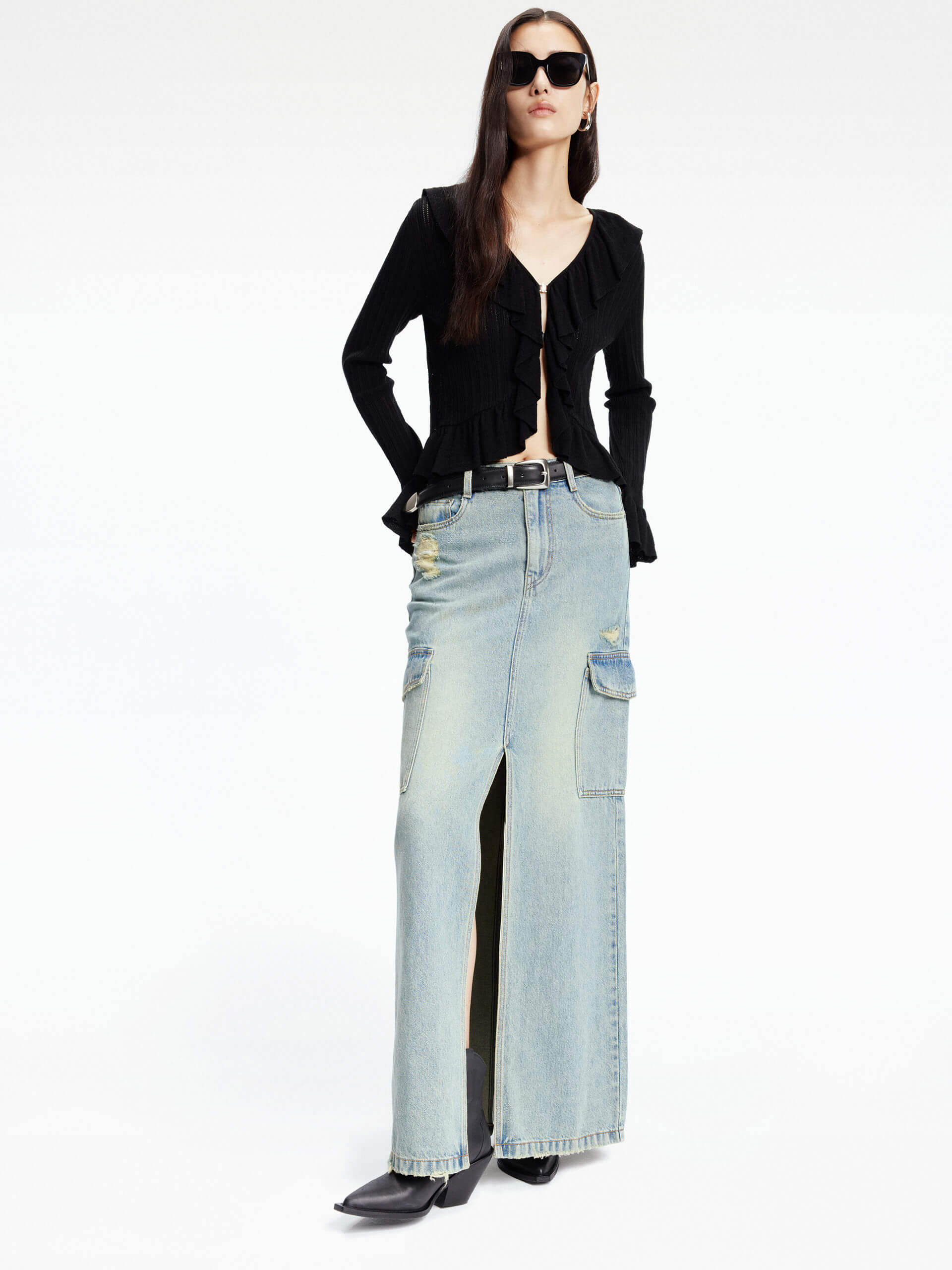 Knitted Ruffle Trim Cardigan - Image 2
