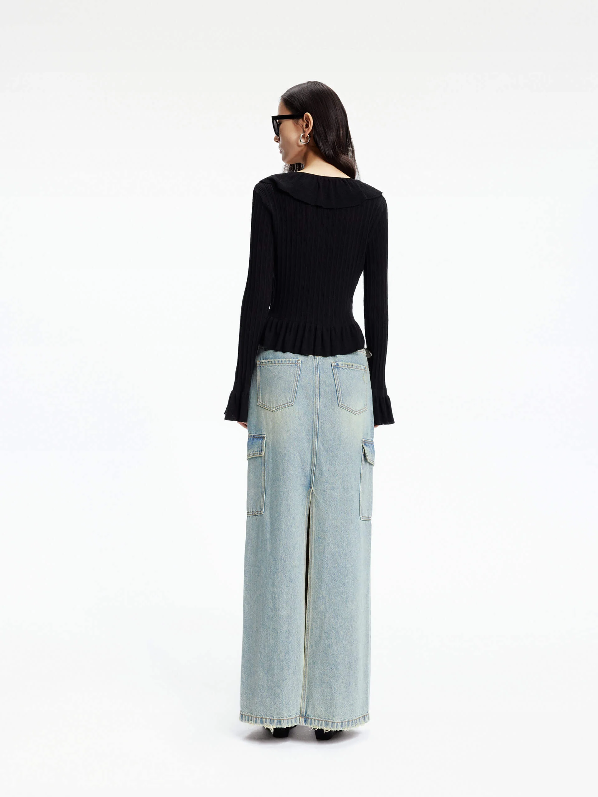 Knitted Ruffle Trim Cardigan - Image 3