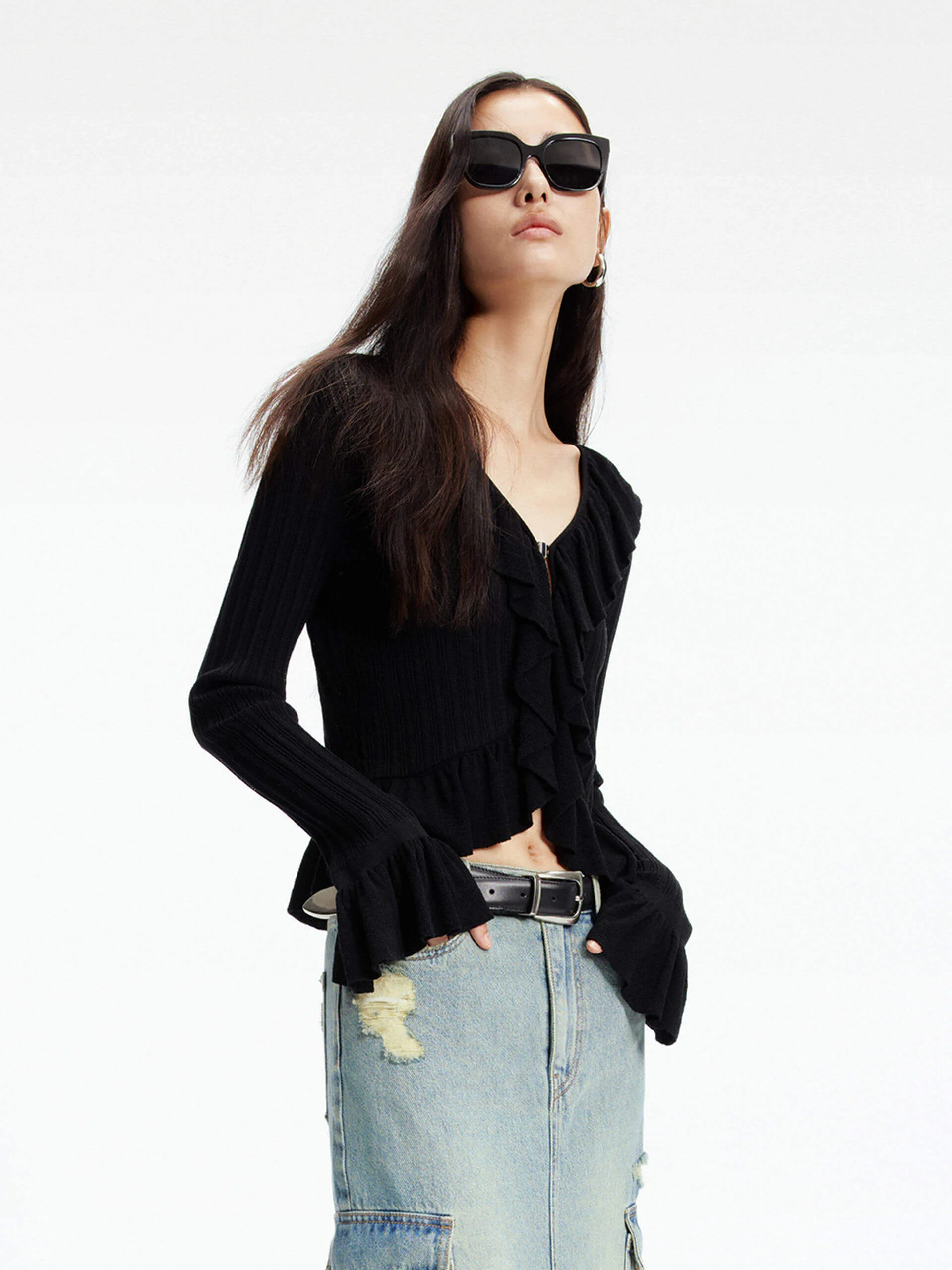 Knitted Ruffle Trim Cardigan - Image 6