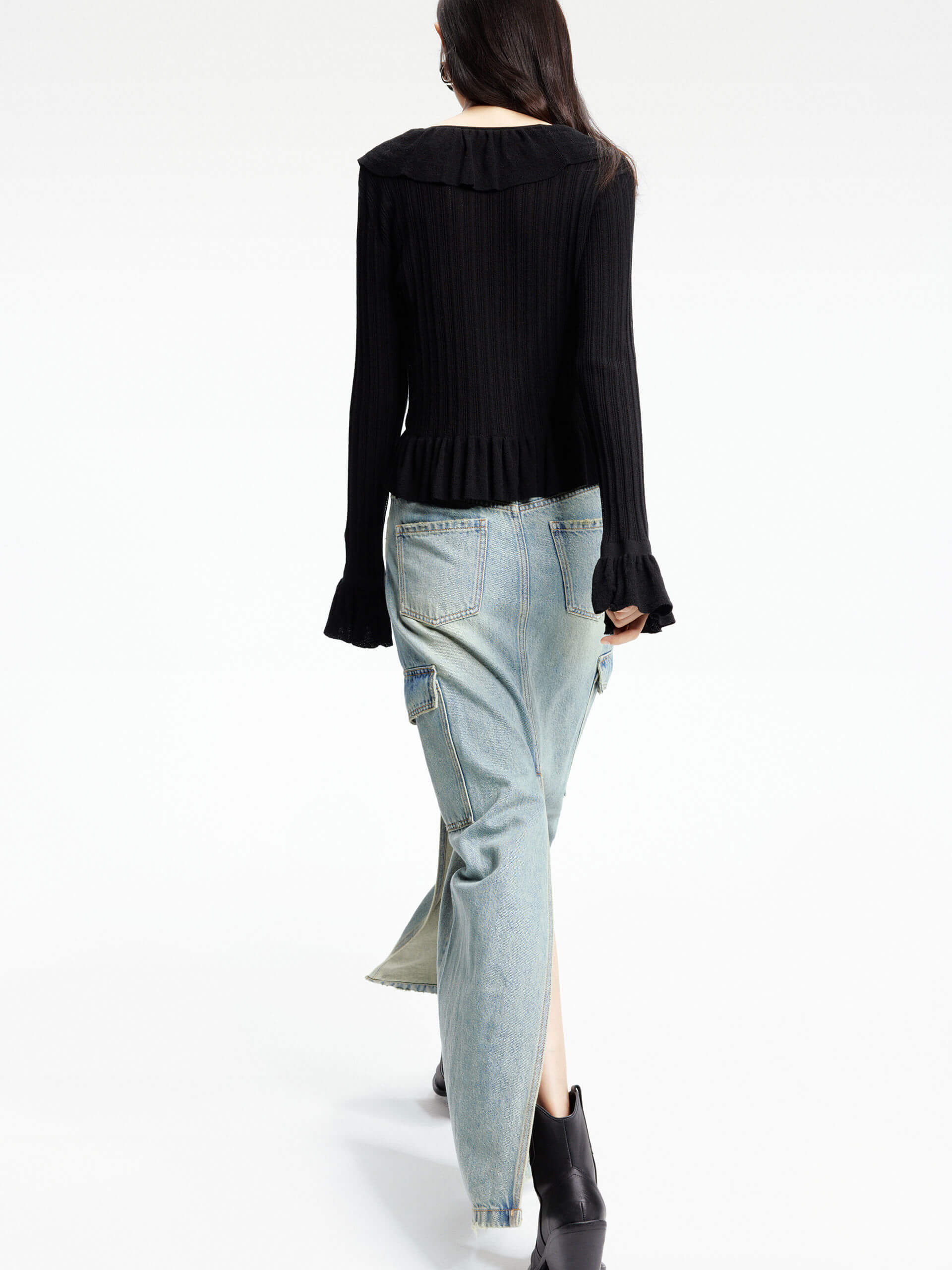 Knitted Ruffle Trim Cardigan - Image 8