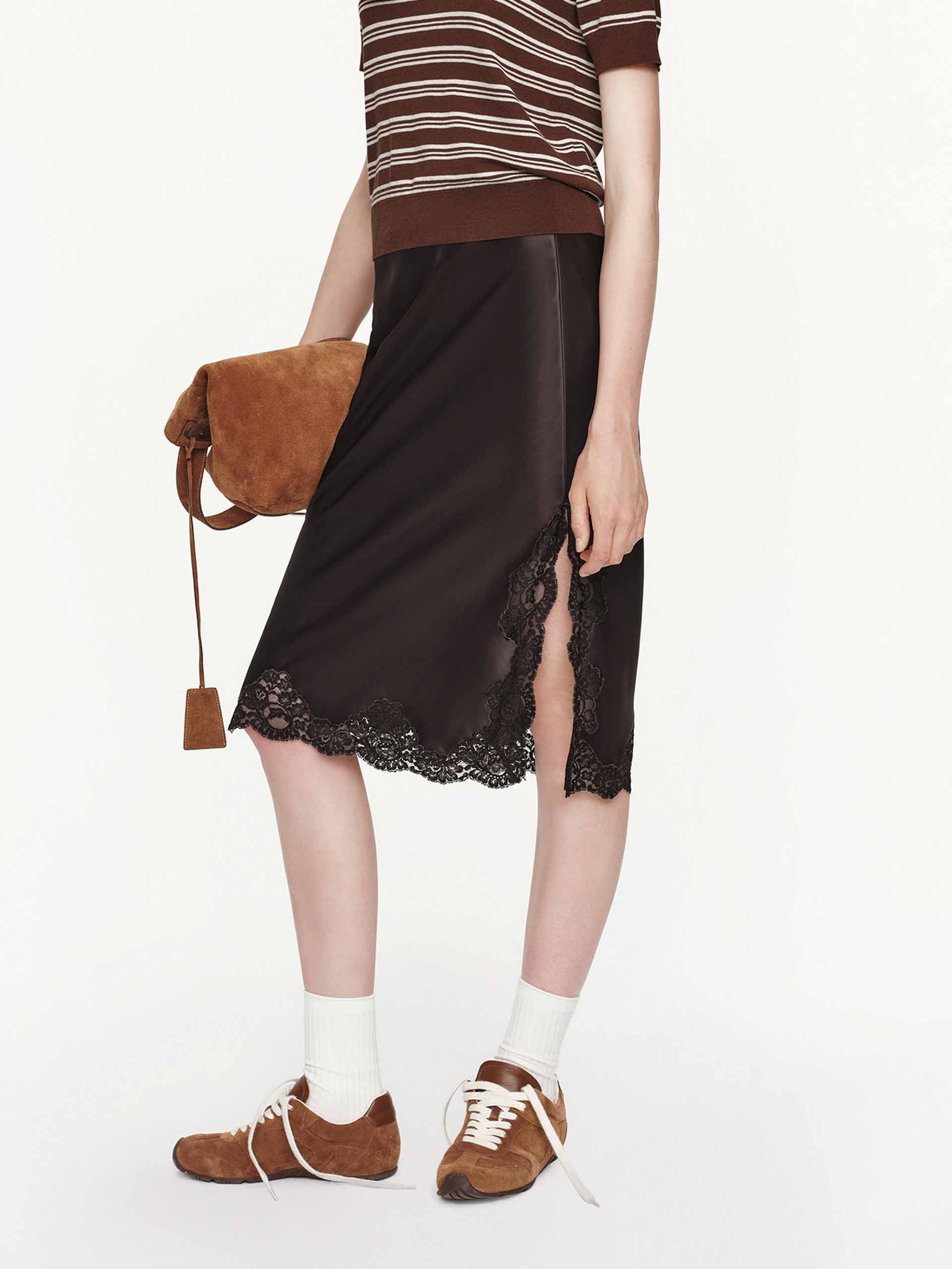 Lace Hem Satin Skirt - Image 3