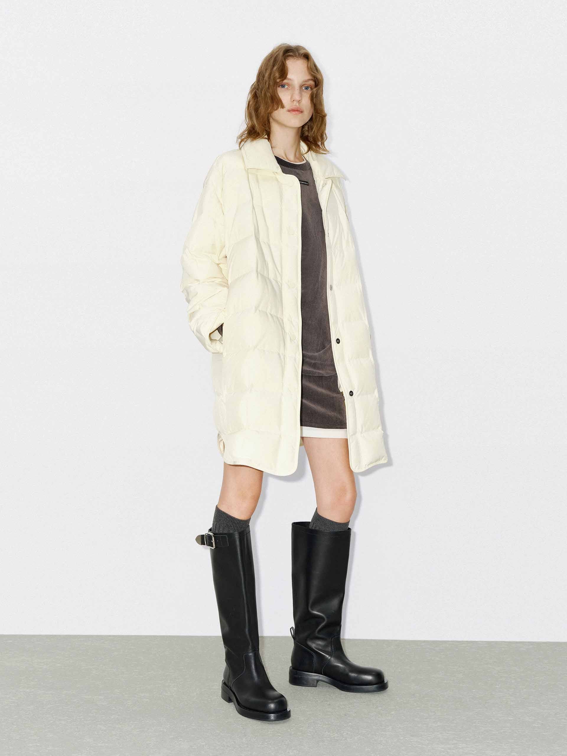 Lapel Collar Midi Puffer Coat - Image 9