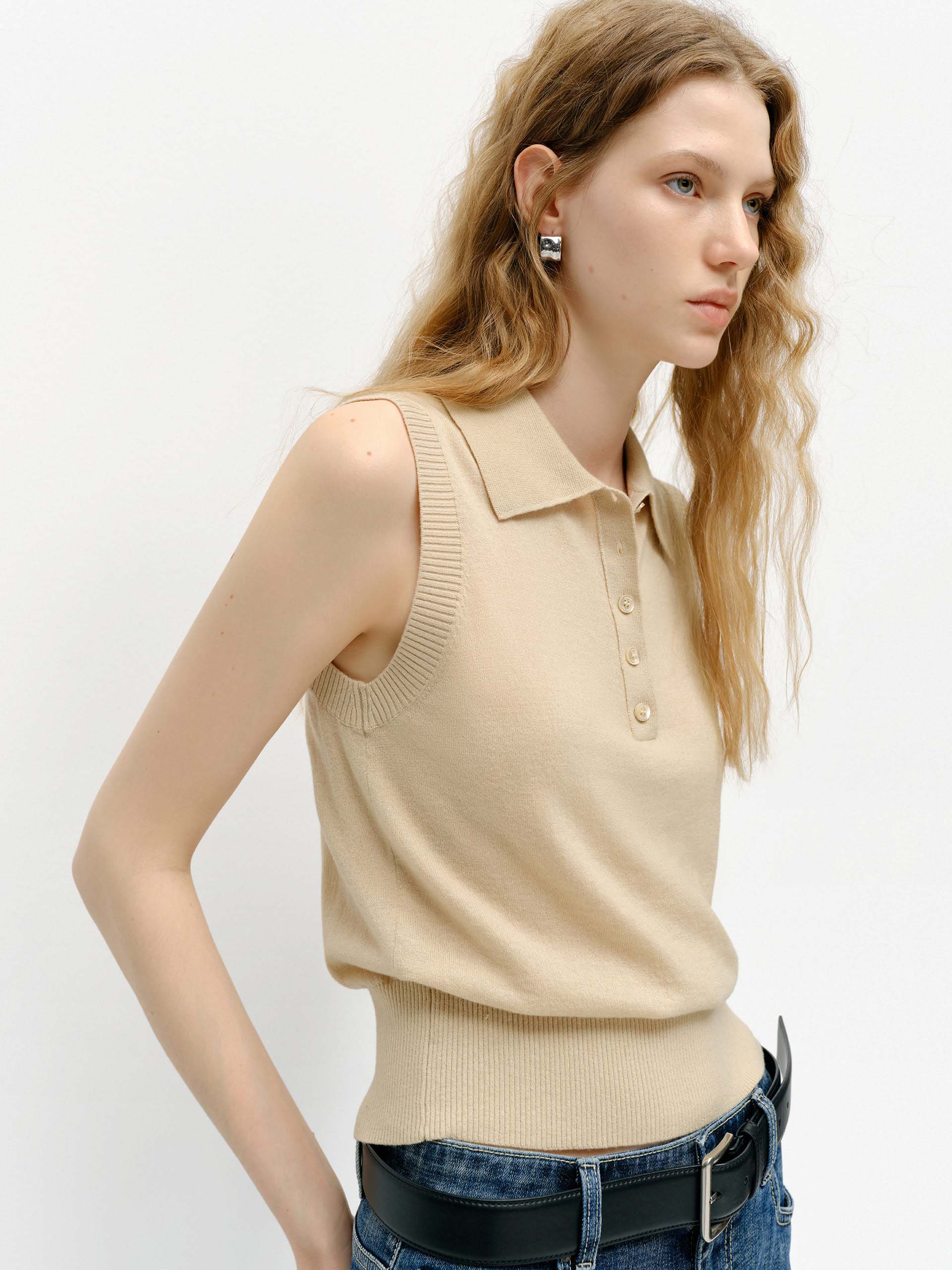 Lapel Collar Wool Knit Vest - Image 3