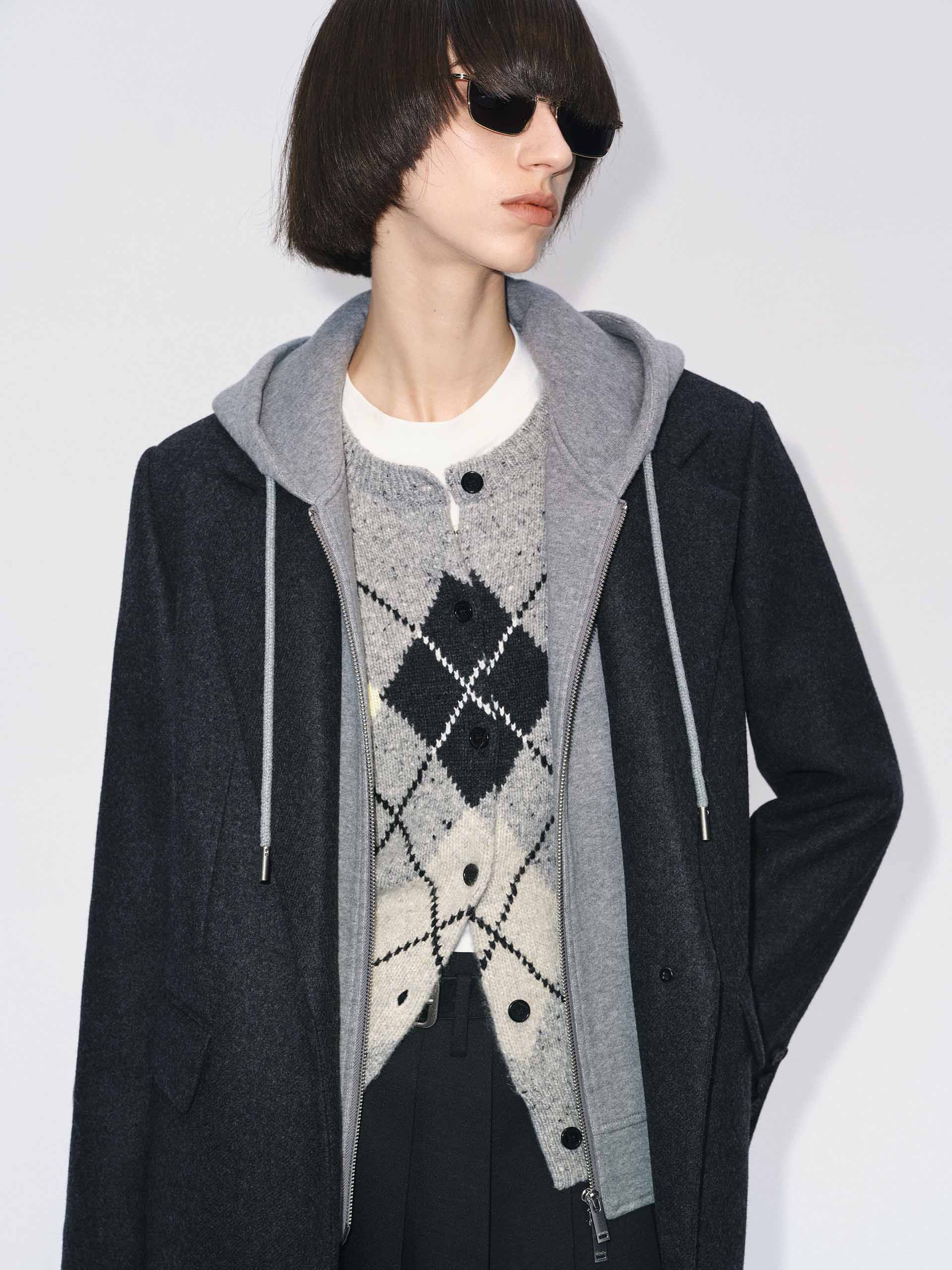 Layered Hooded Wool Coat - Image 7