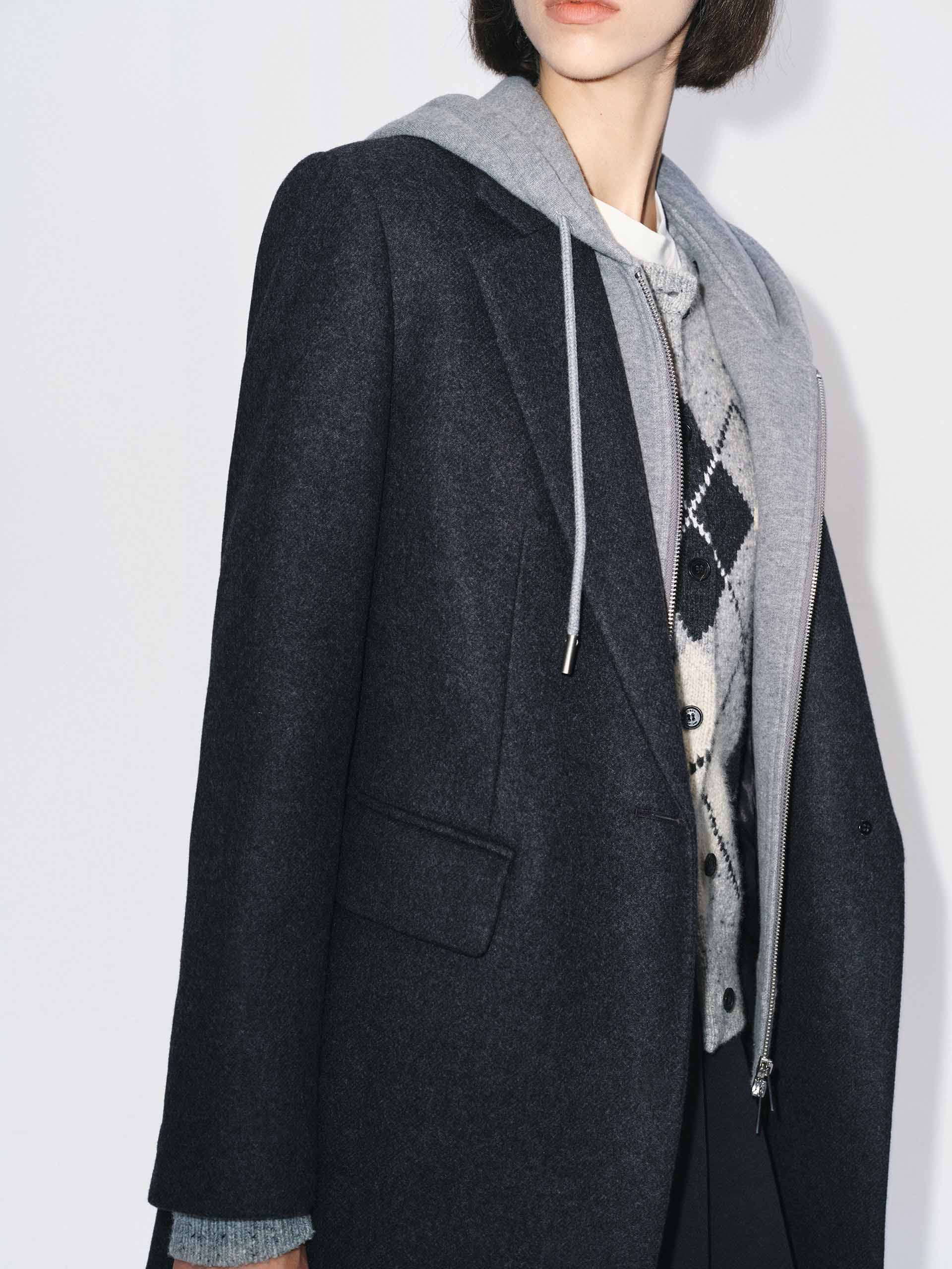 Layered Hooded Wool Coat - Image 8