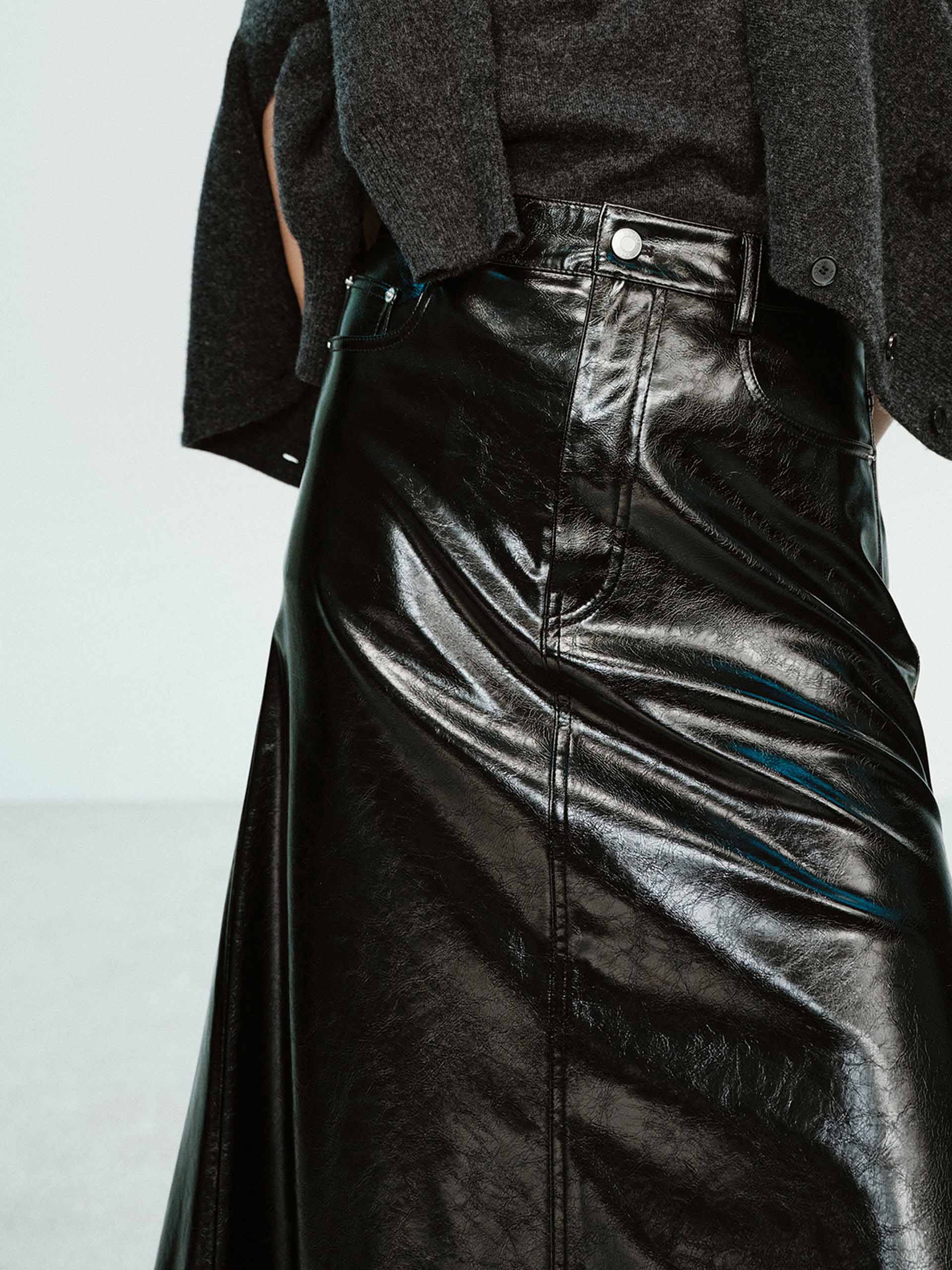 Leather A-line Cut Skirt - Image 14