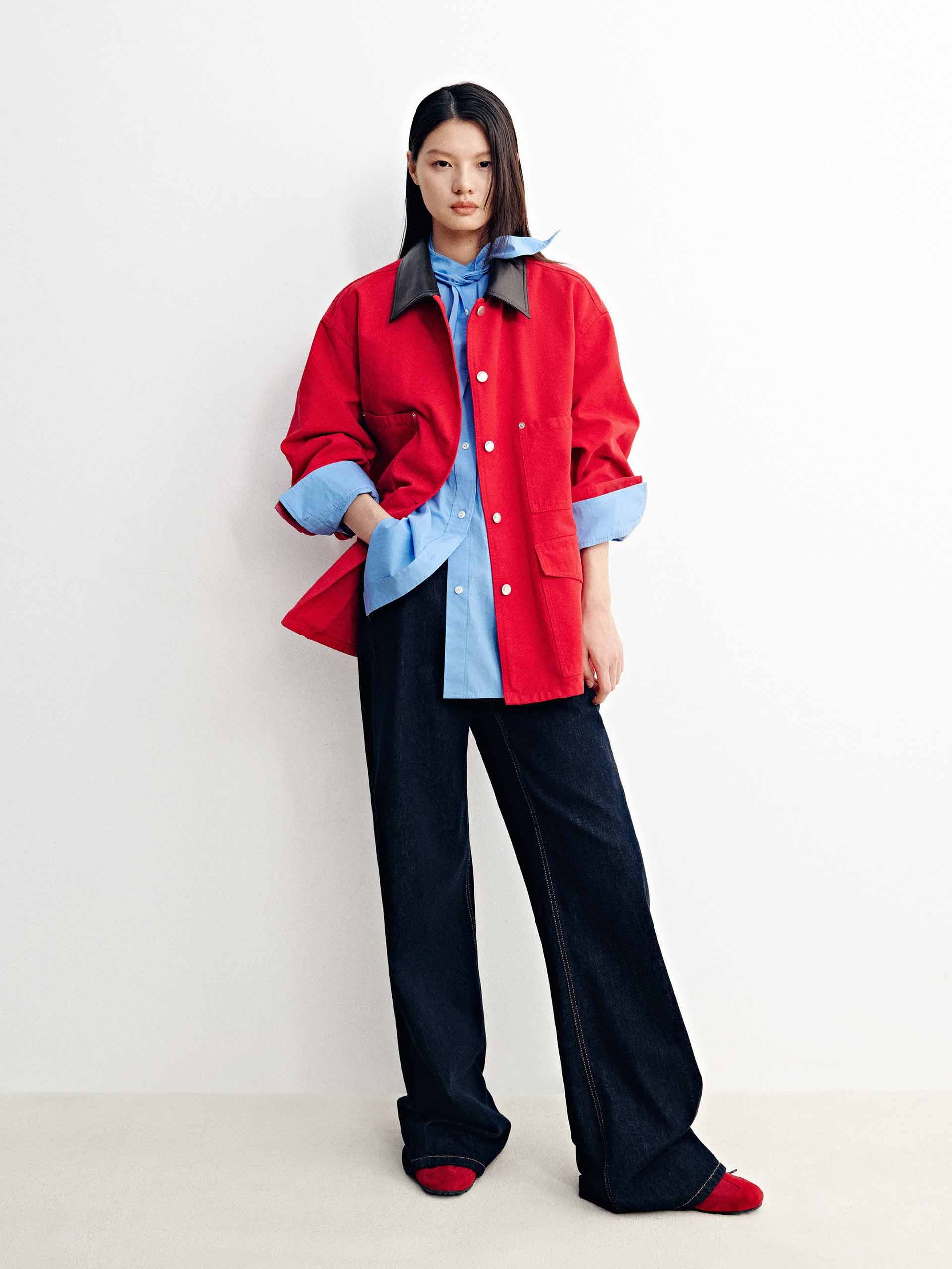 Leather Collar Button Coat - Image 2